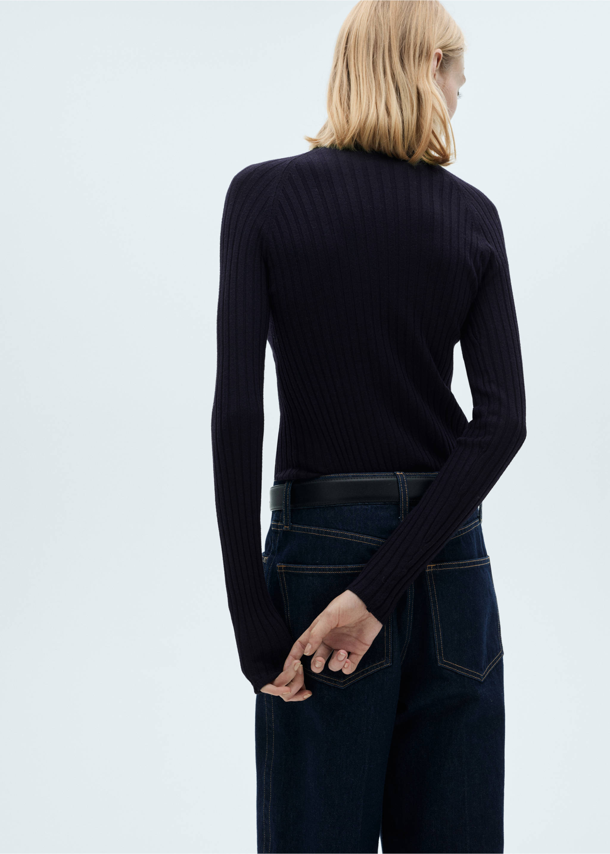 Ribbed sweater with perkins neck - Reverse of the article, Dark Navy. Ref: 87040425-00.