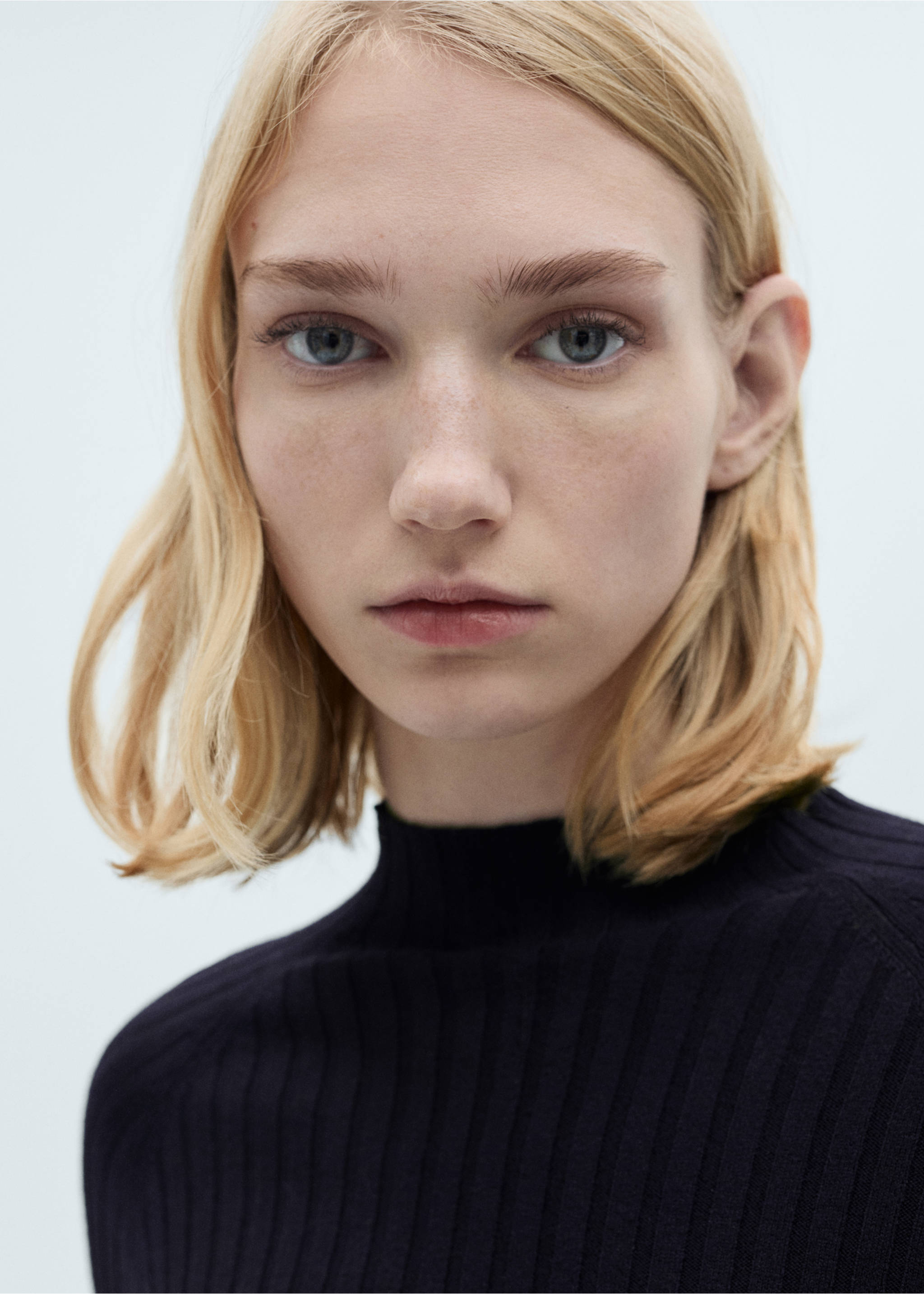 Ribbed sweater with perkins neck - Details of the article 1, Dark Navy. Ref: 87040425-00.