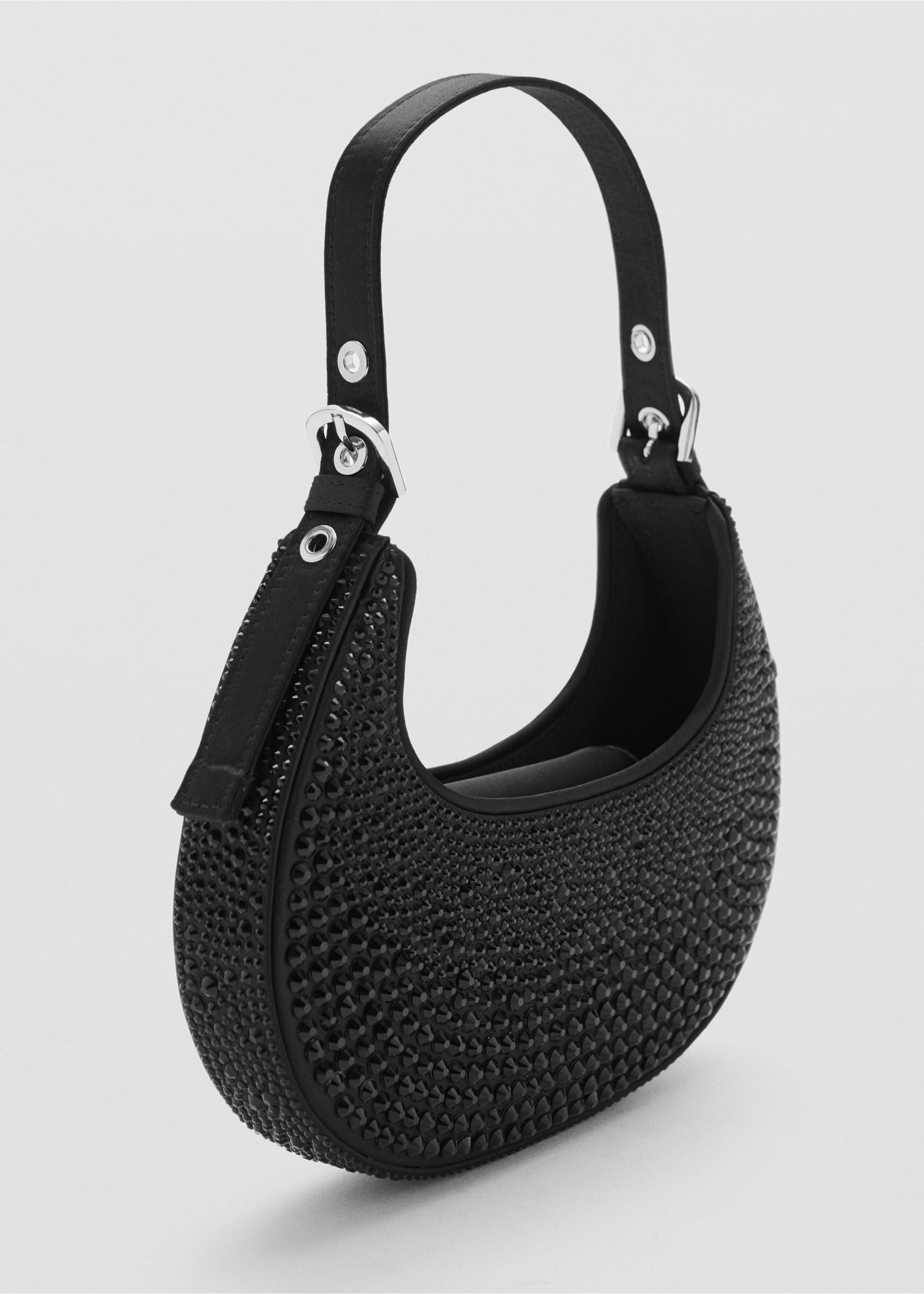 Schultertasche mit Kristallsteindetails - Mittlere Ansicht, Schwarz. Ref: 87040427-00.