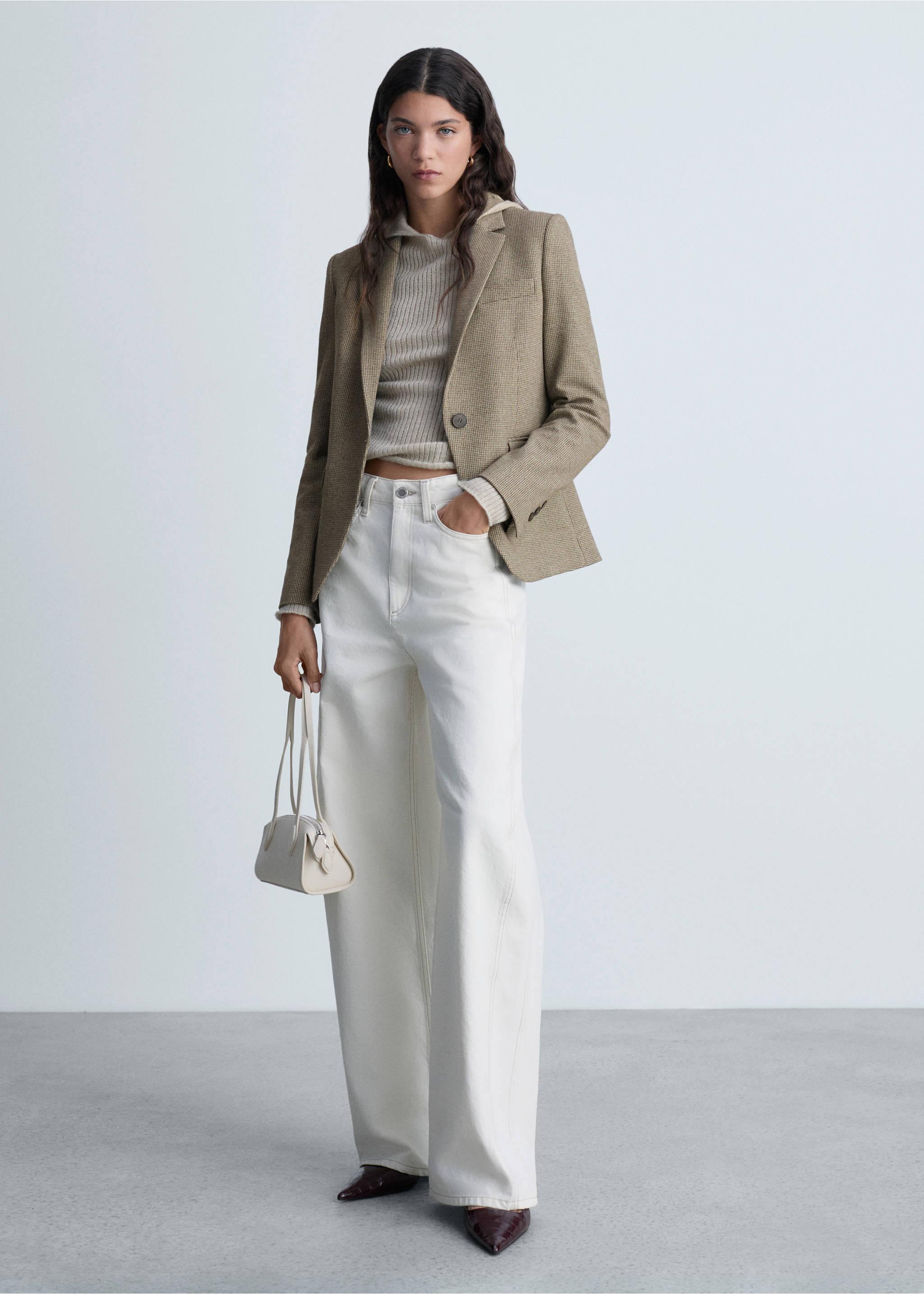 Taillierter Blazer mit Mikro-Hahnentrittmuster - Allgemeine Ansicht, Braun. Ref: 87040452-00.