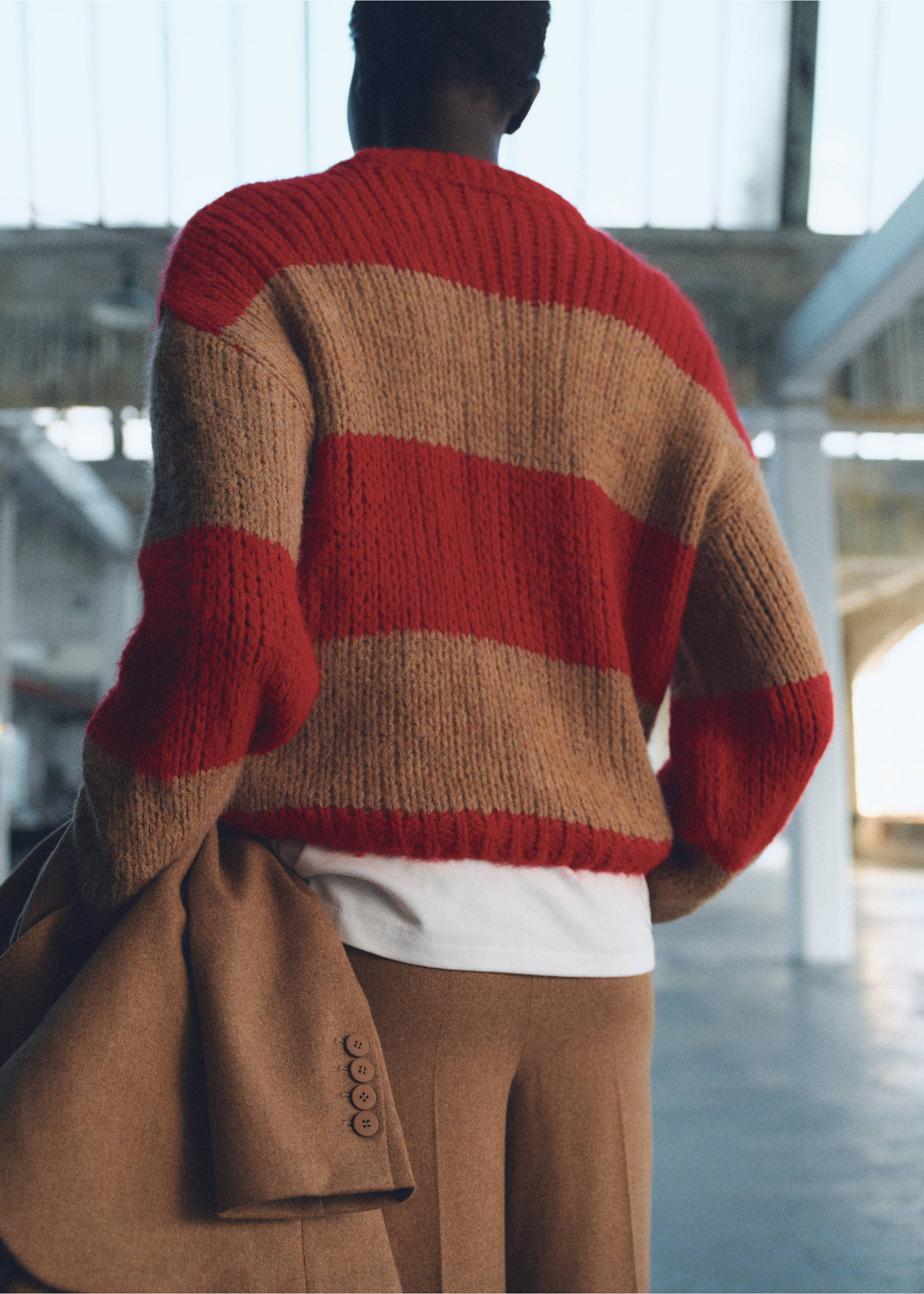 Chunky-knit striped sweater - Reverse of the article, Red. Ref: 87040453-00.