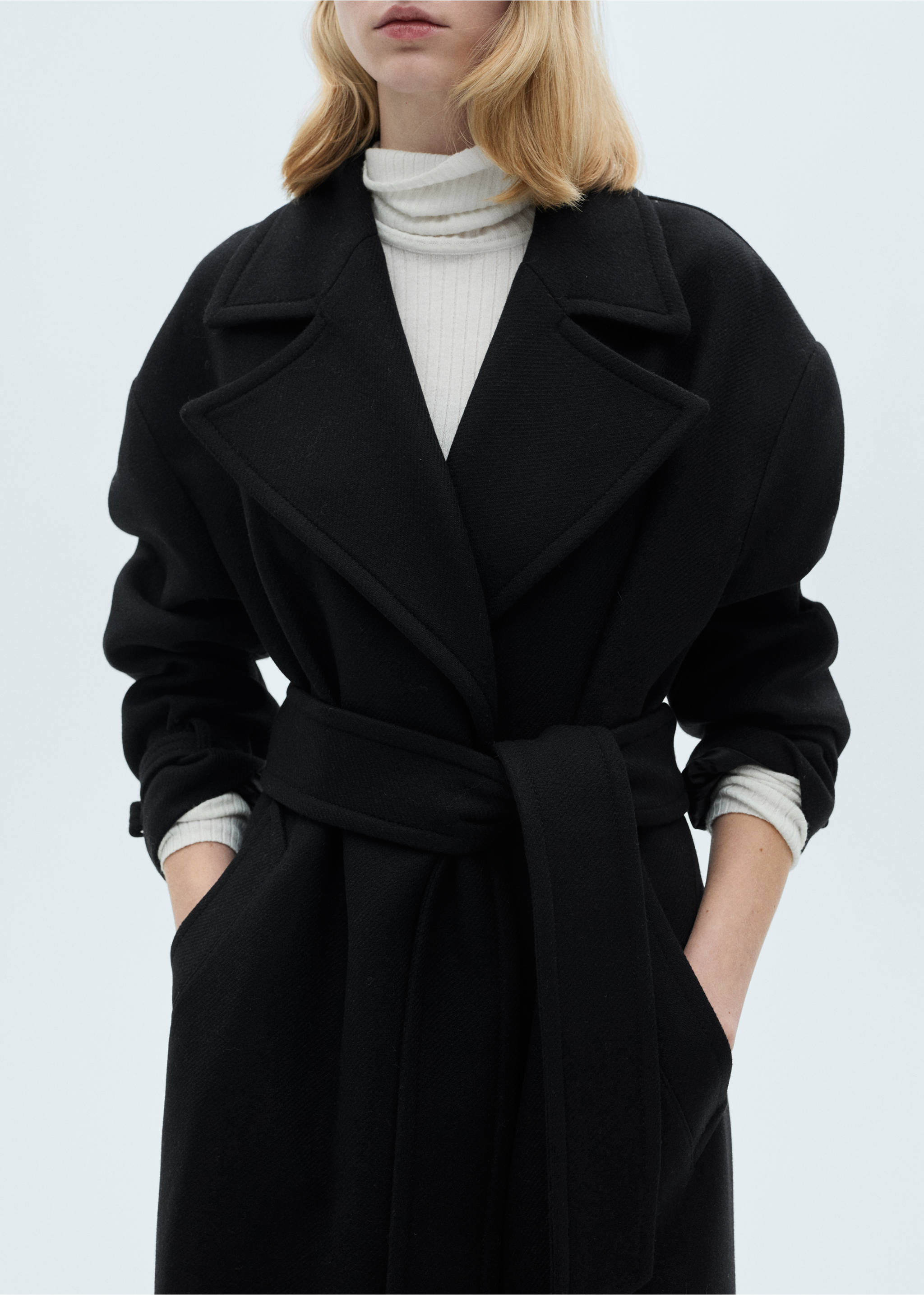 Manteco wool coat with oversized lapels - Details of the article 6, Black. Ref: 87040454-00.