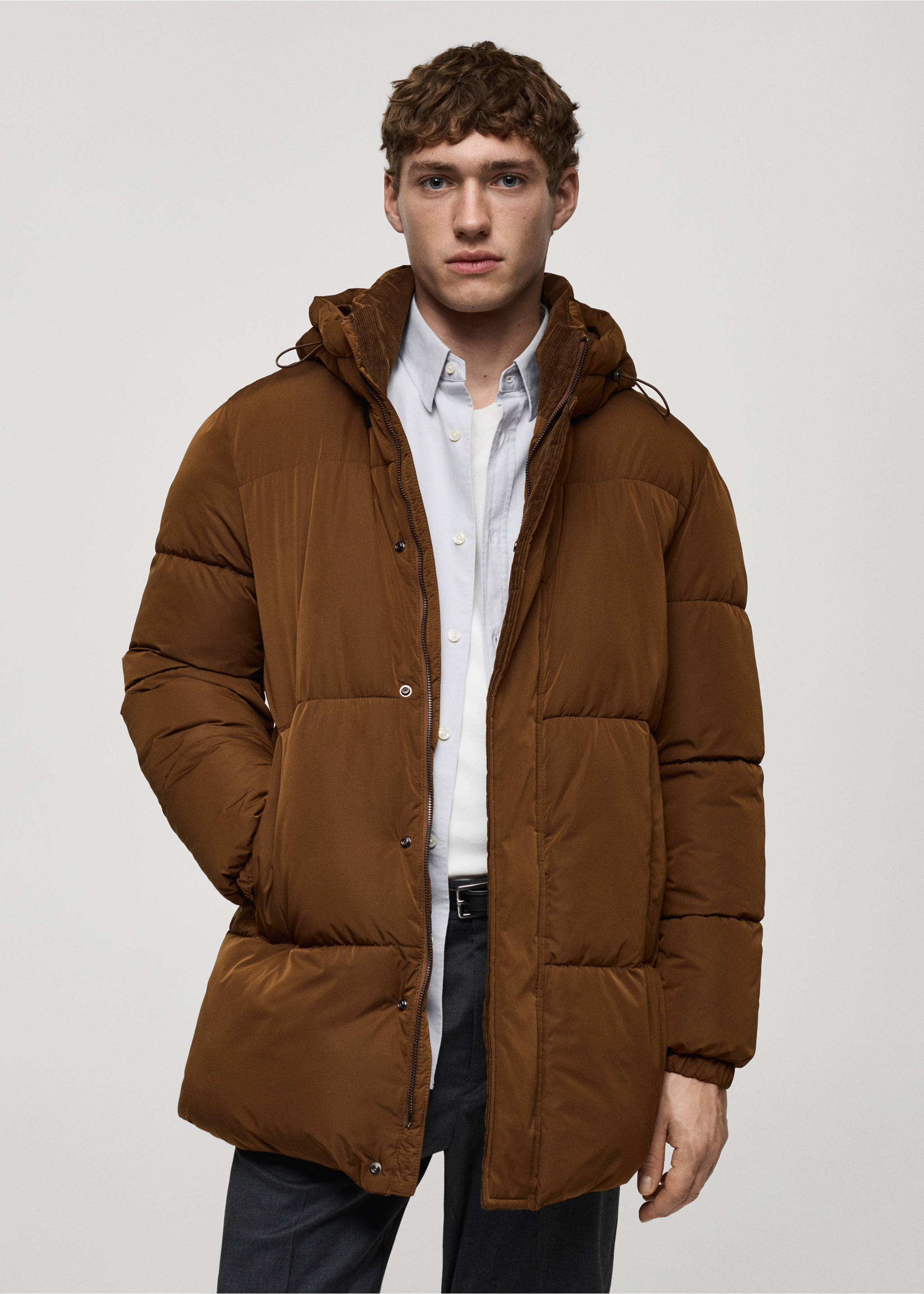 Anorak acolchado capucha water-repellent - Plano medio, Marrón tabaco. Ref: 87040575-00.