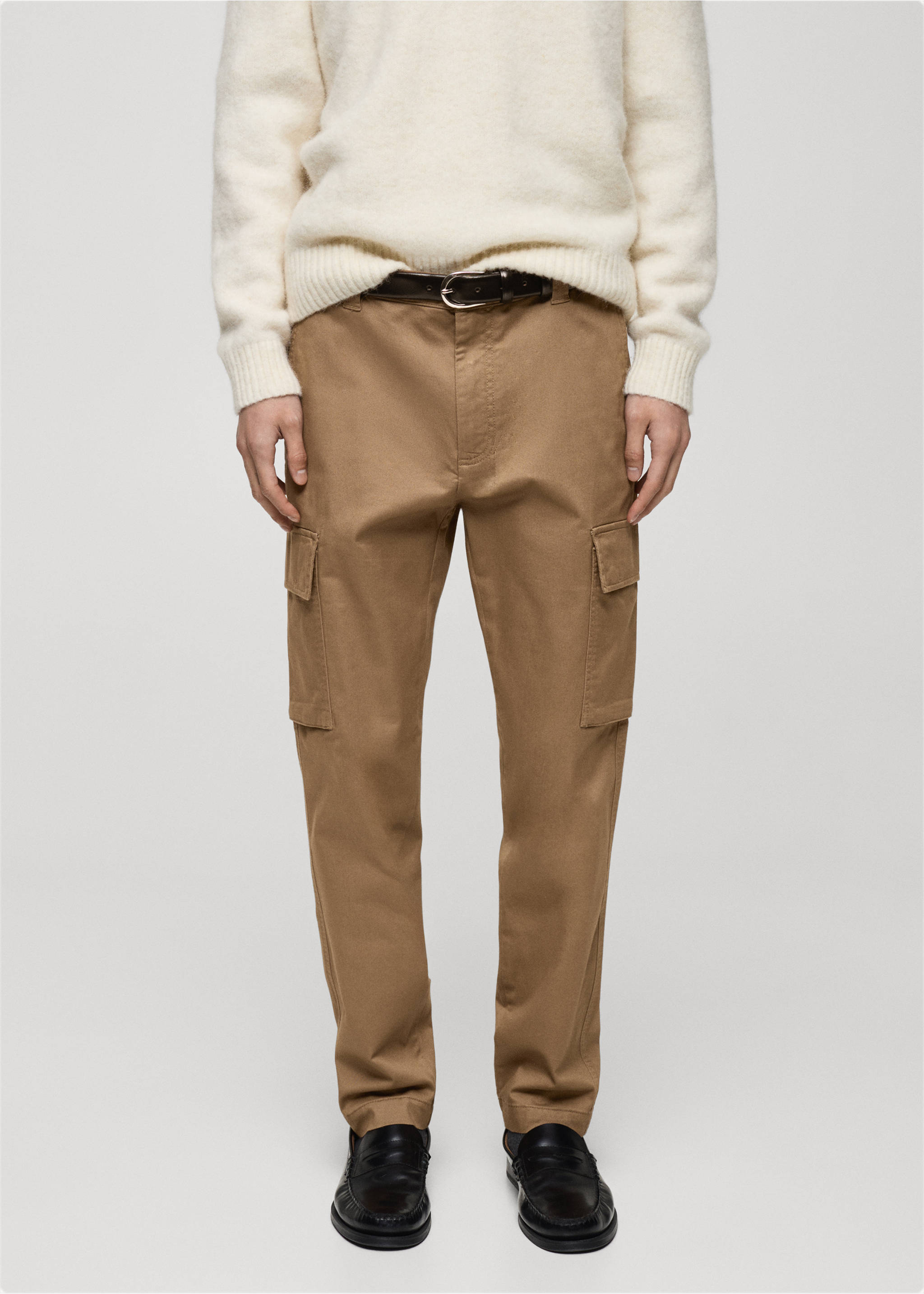 Pantalón cargo algodón regular fit - Plano medio, Marrón medio. Ref: 87040576-00.