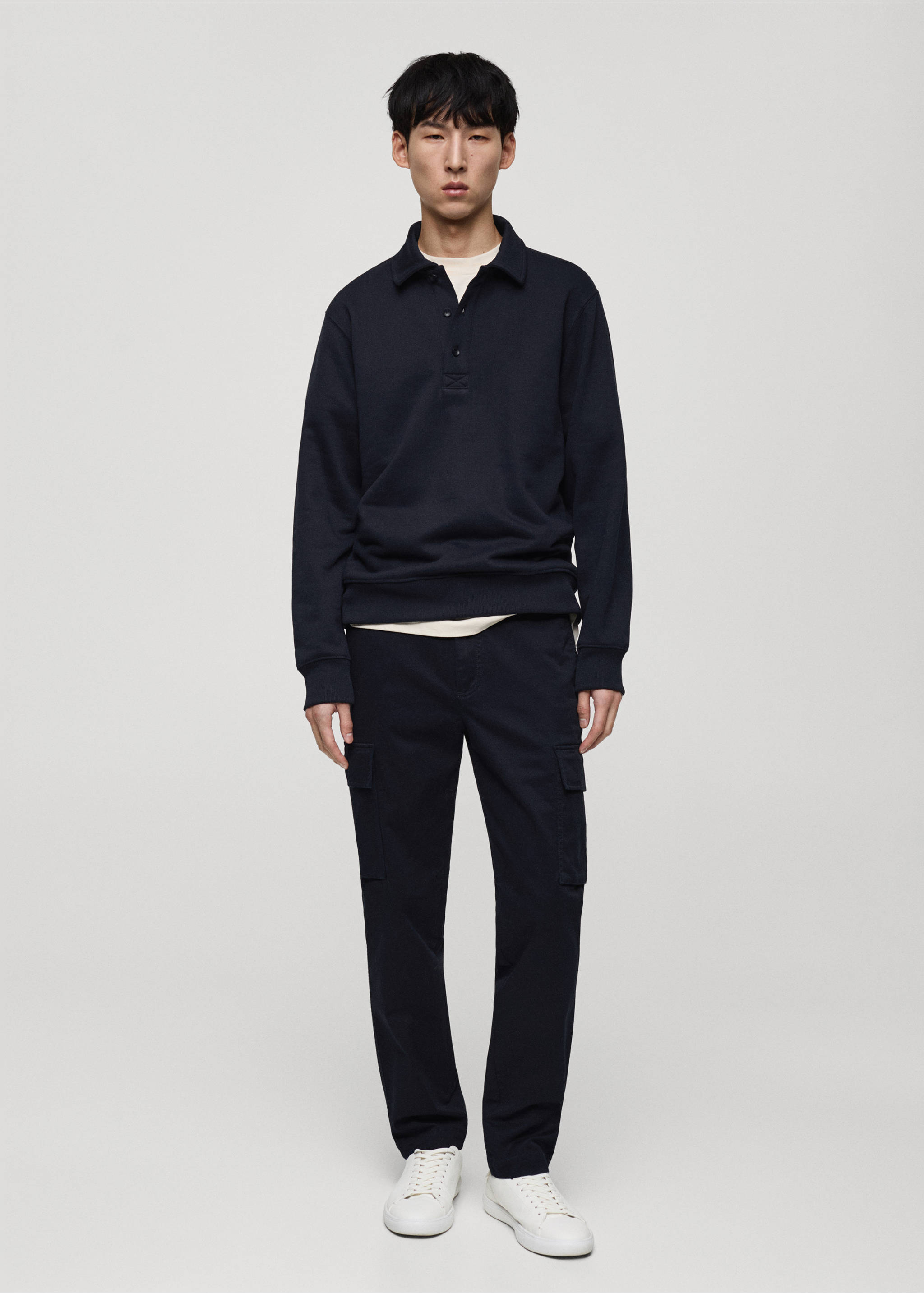 Pantalon cargo coton regular-fit - Plan général, Bleu marine foncé. Ref: 87040576-00.