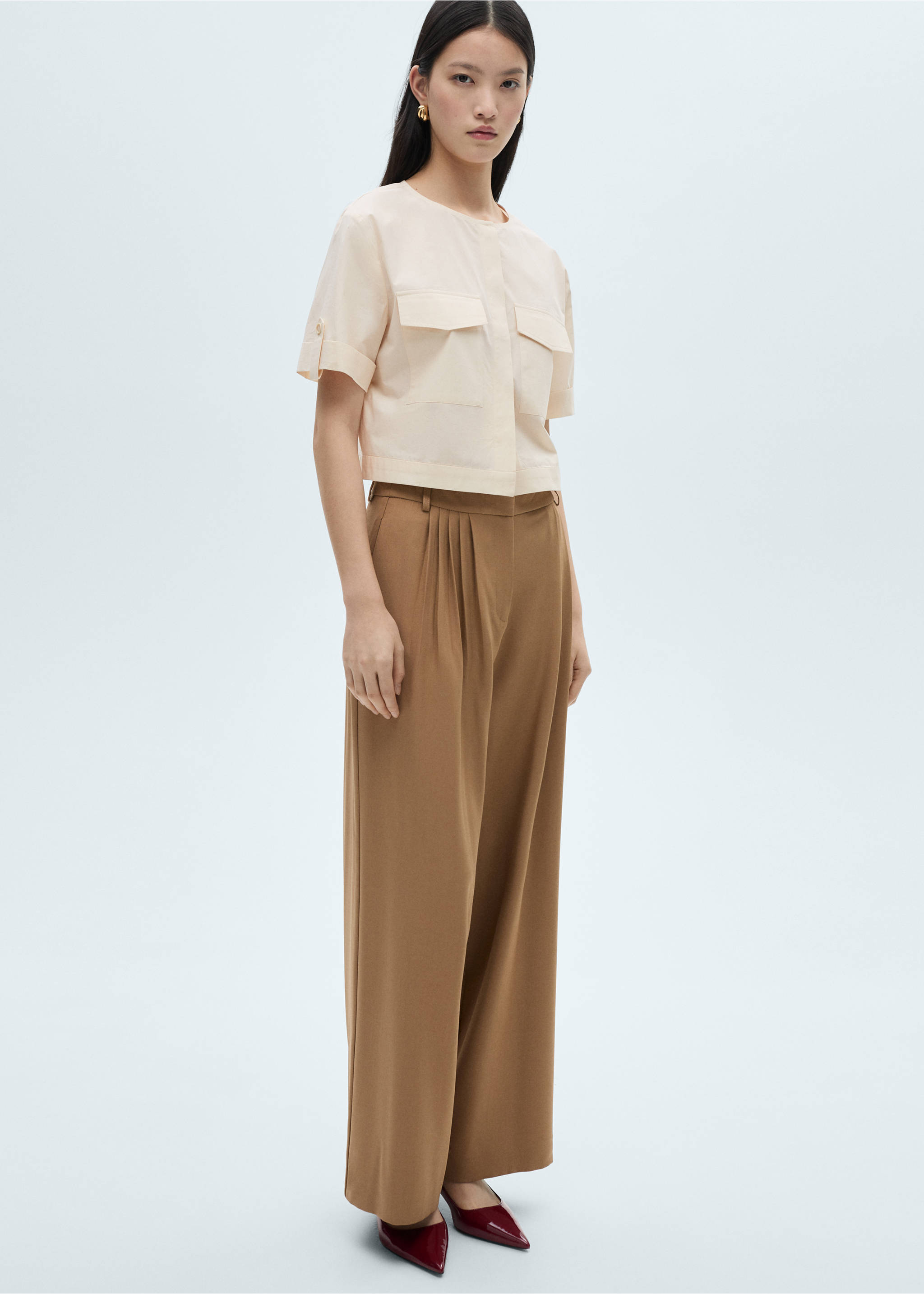 Chest-pocket cotton blouse - General plane, Ecru. Ref: 87040579-00.