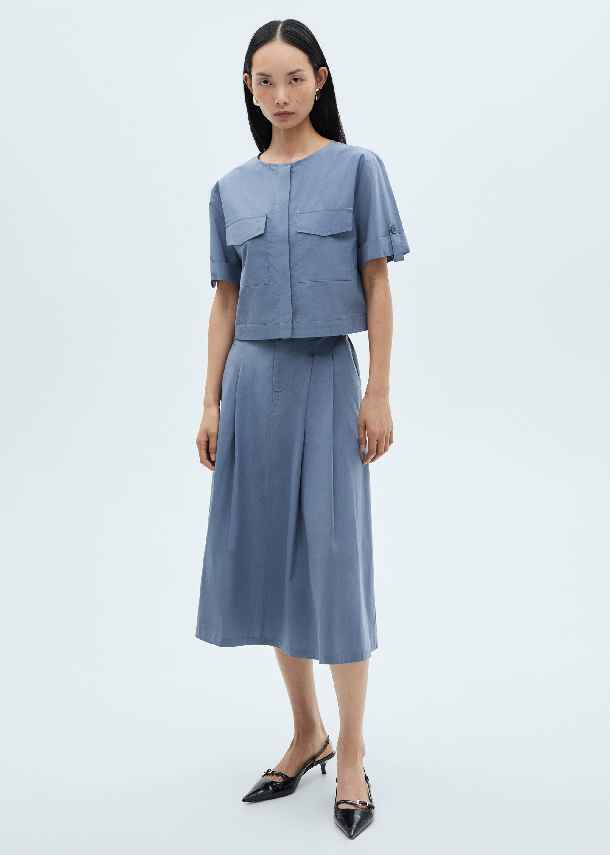 Chest-pocket cotton blouse - General plane, Blue. Ref: 87040579-00.