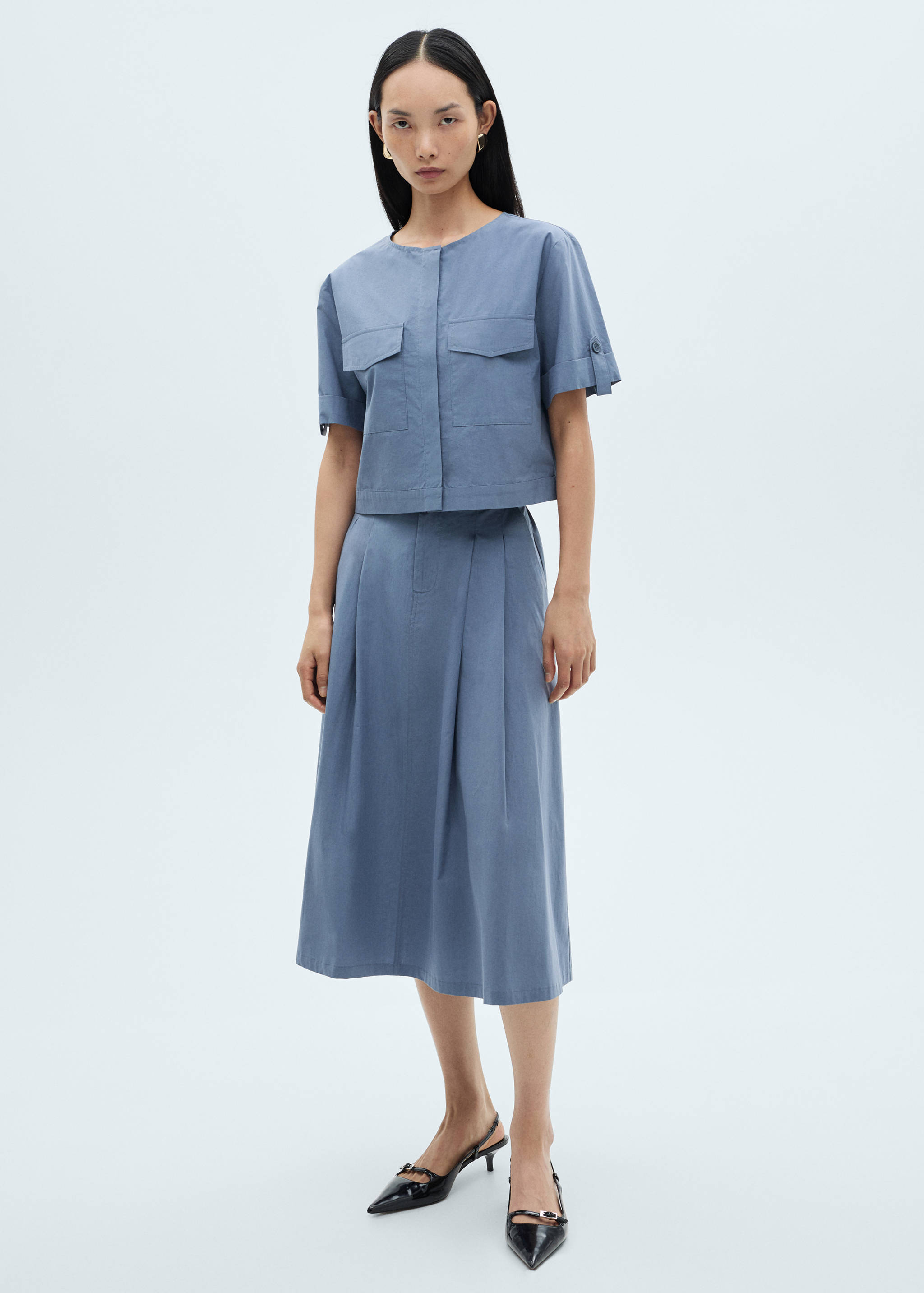 Chest-pocket cotton blouse - General plane