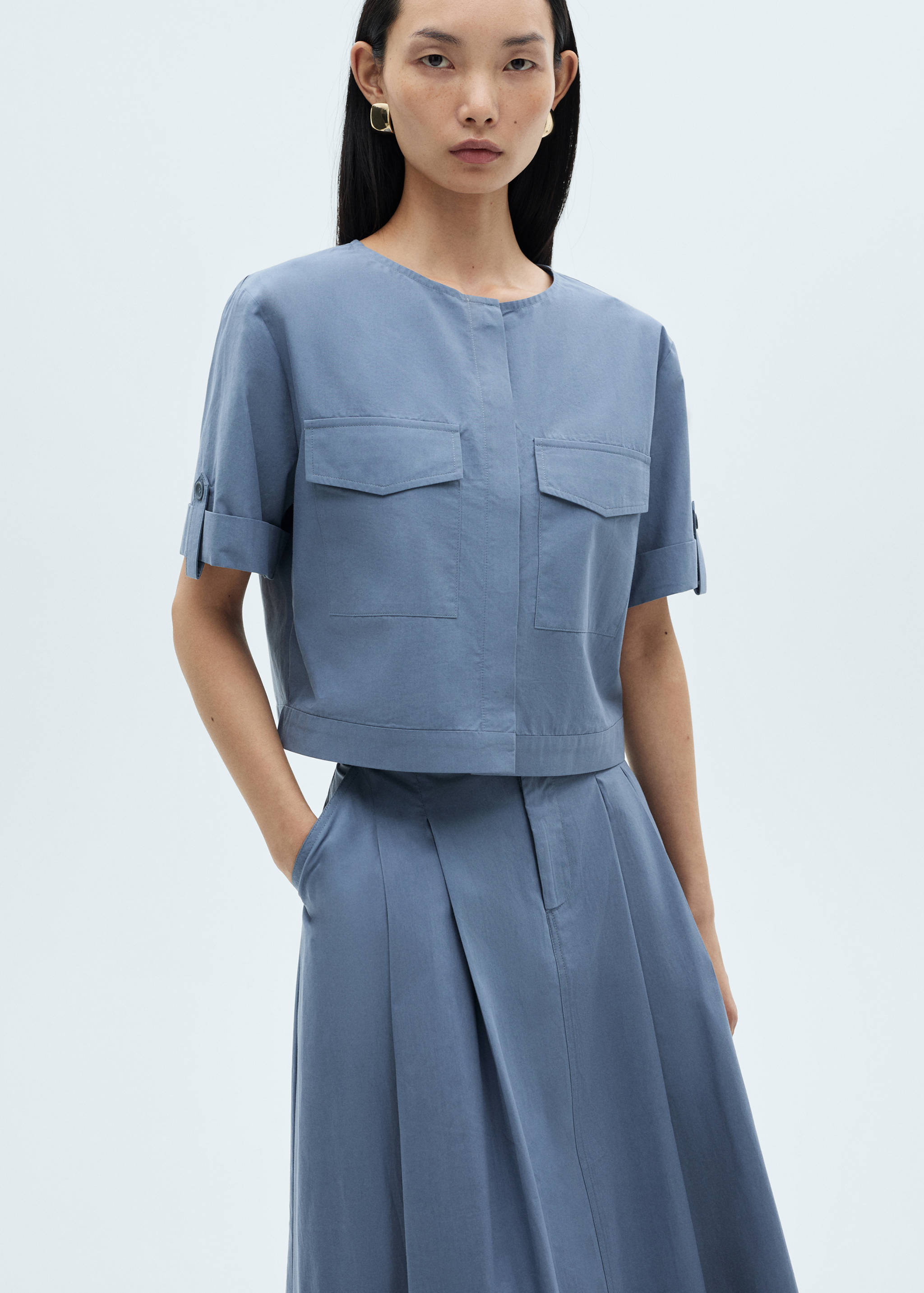 Chest-pocket cotton blouse - Medium plane