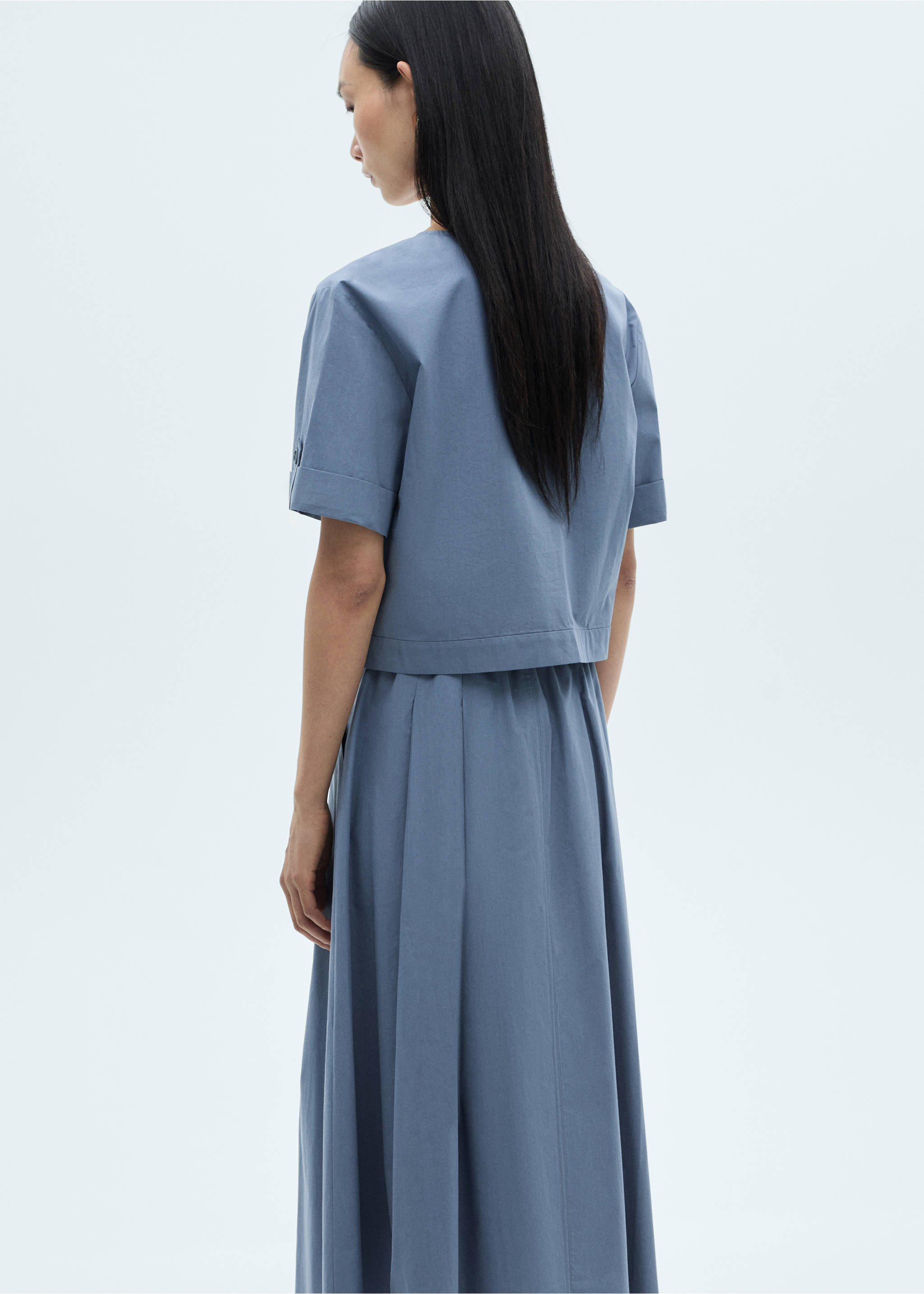 Chest-pocket cotton blouse - Reverse of the article, Blue. Ref: 87040579-00.