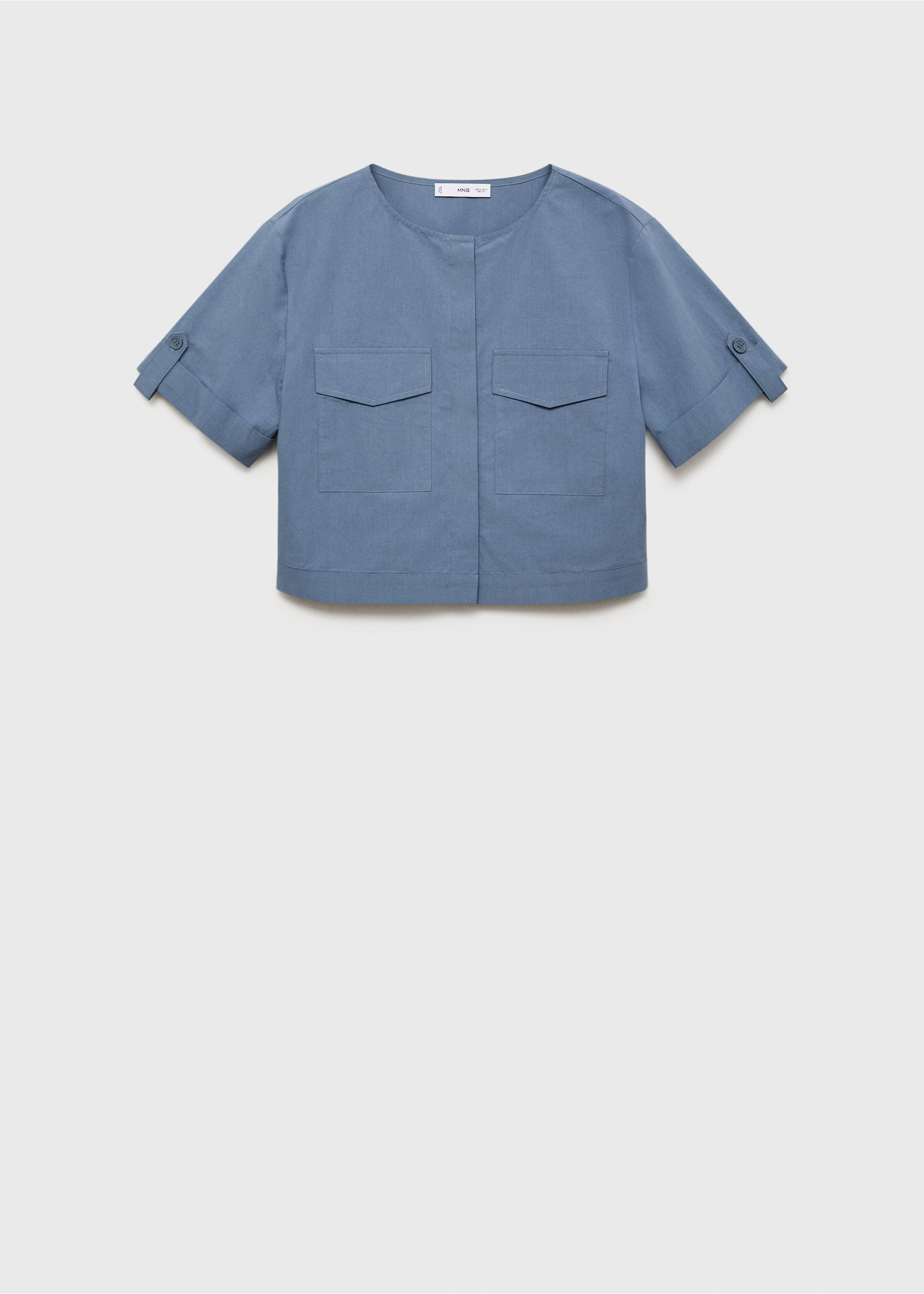 Chest-pocket cotton blouse - Article without model, Blue. Ref: 87040579-00.