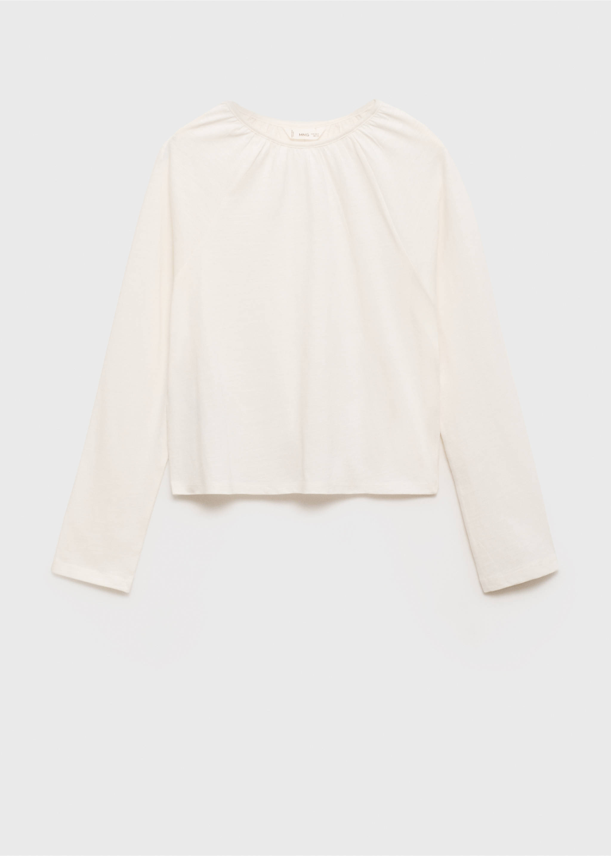 T-Shirt mit gerafftem Ausschnitt - Artikel ohne Model, Cremeweiß. Ref: 87040593-00.