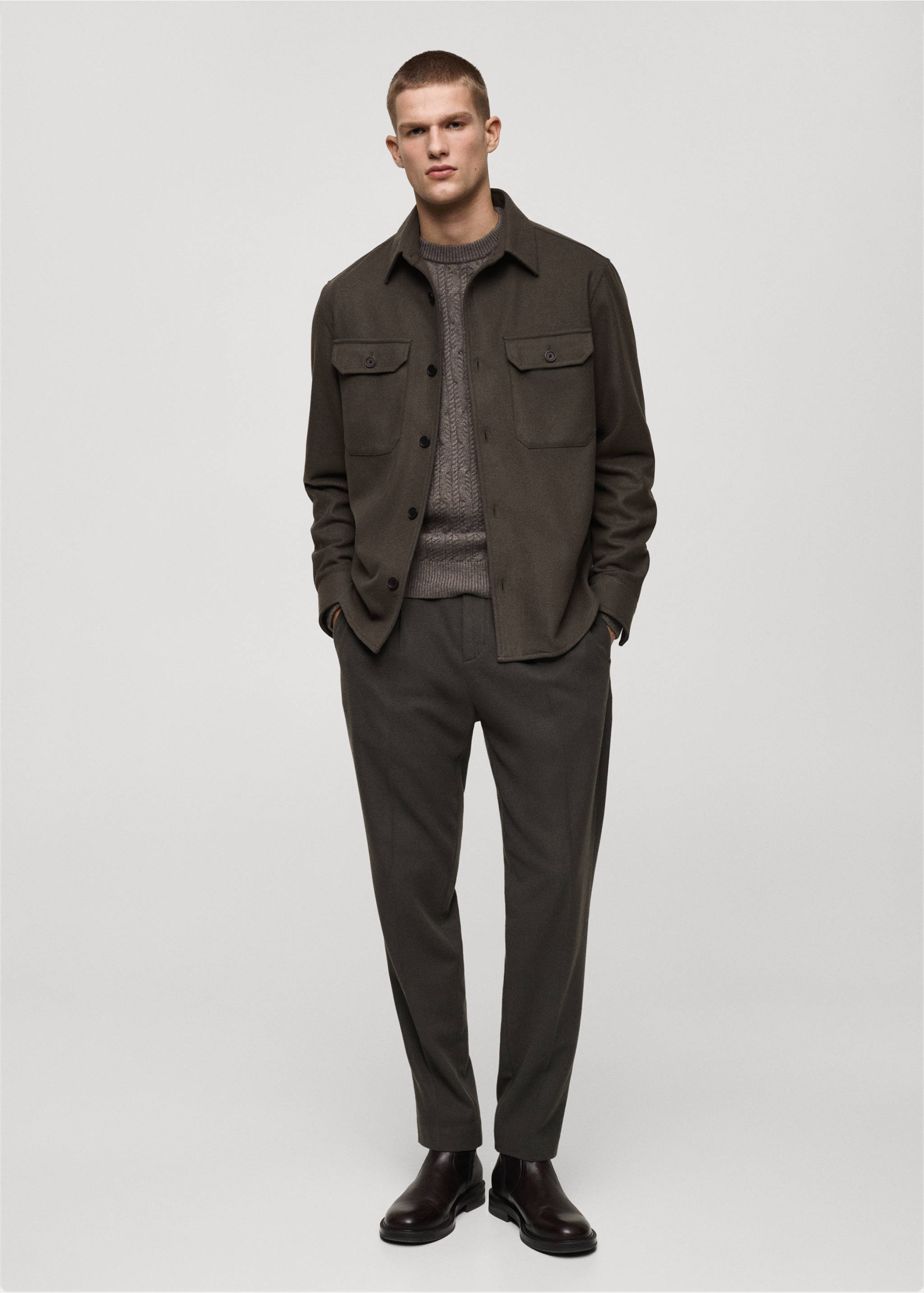 Wool-blend flannel overshirt - General plane, Khaki. Ref: 87040597-00.