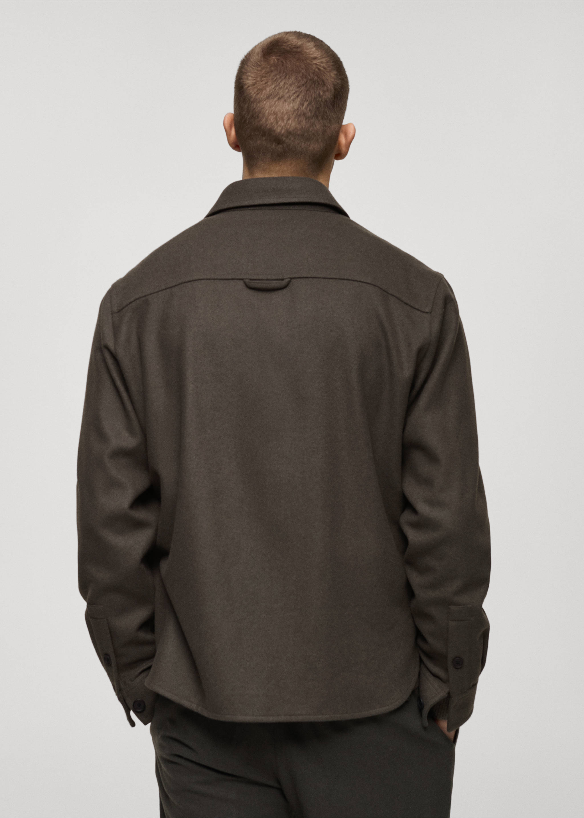 Wool-blend flannel overshirt - Reverse of the article, Khaki. Ref: 87040597-00.