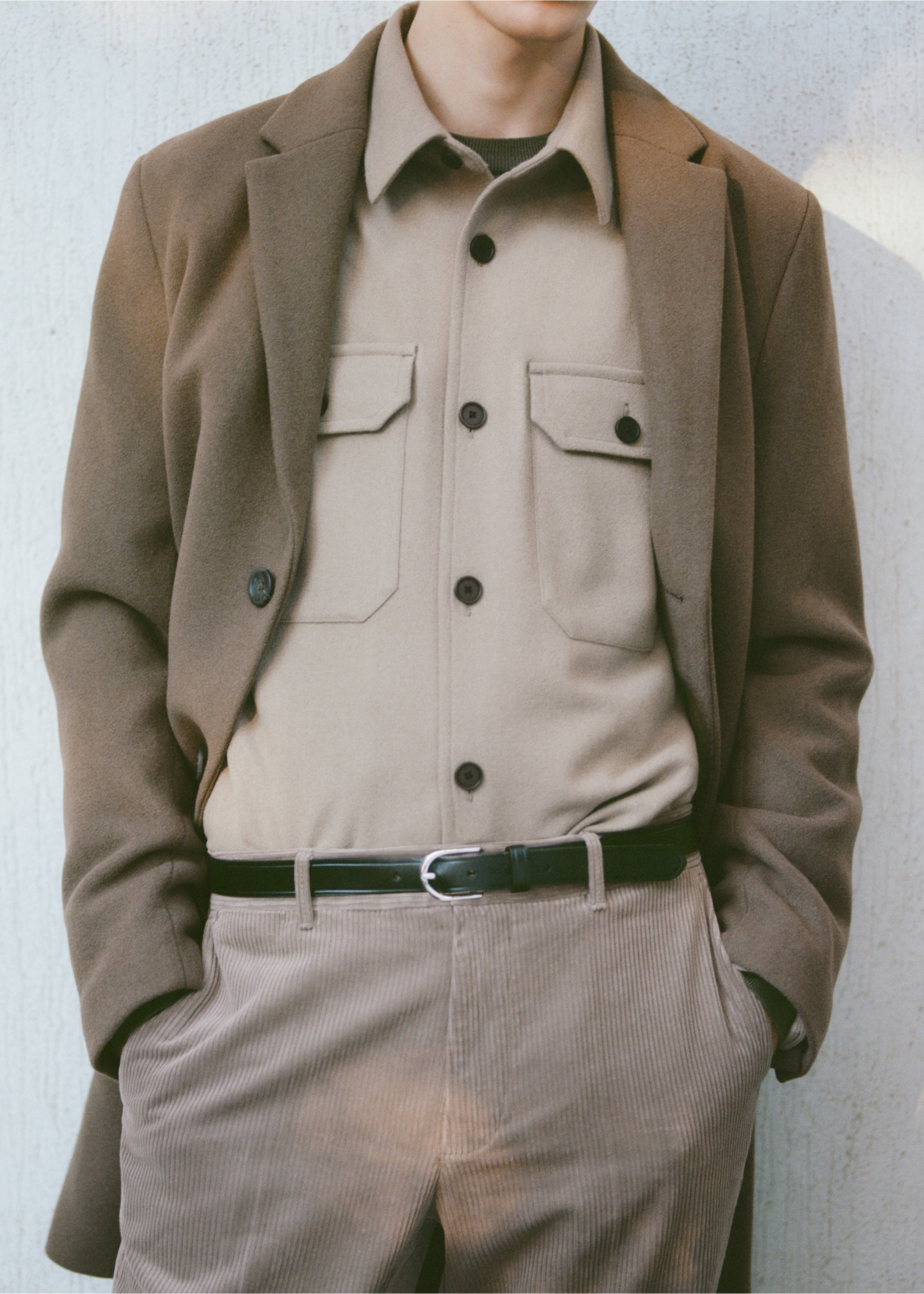 Wool-blend flannel overshirt - Details of the article 3, Grey. Ref: 87040597-00.