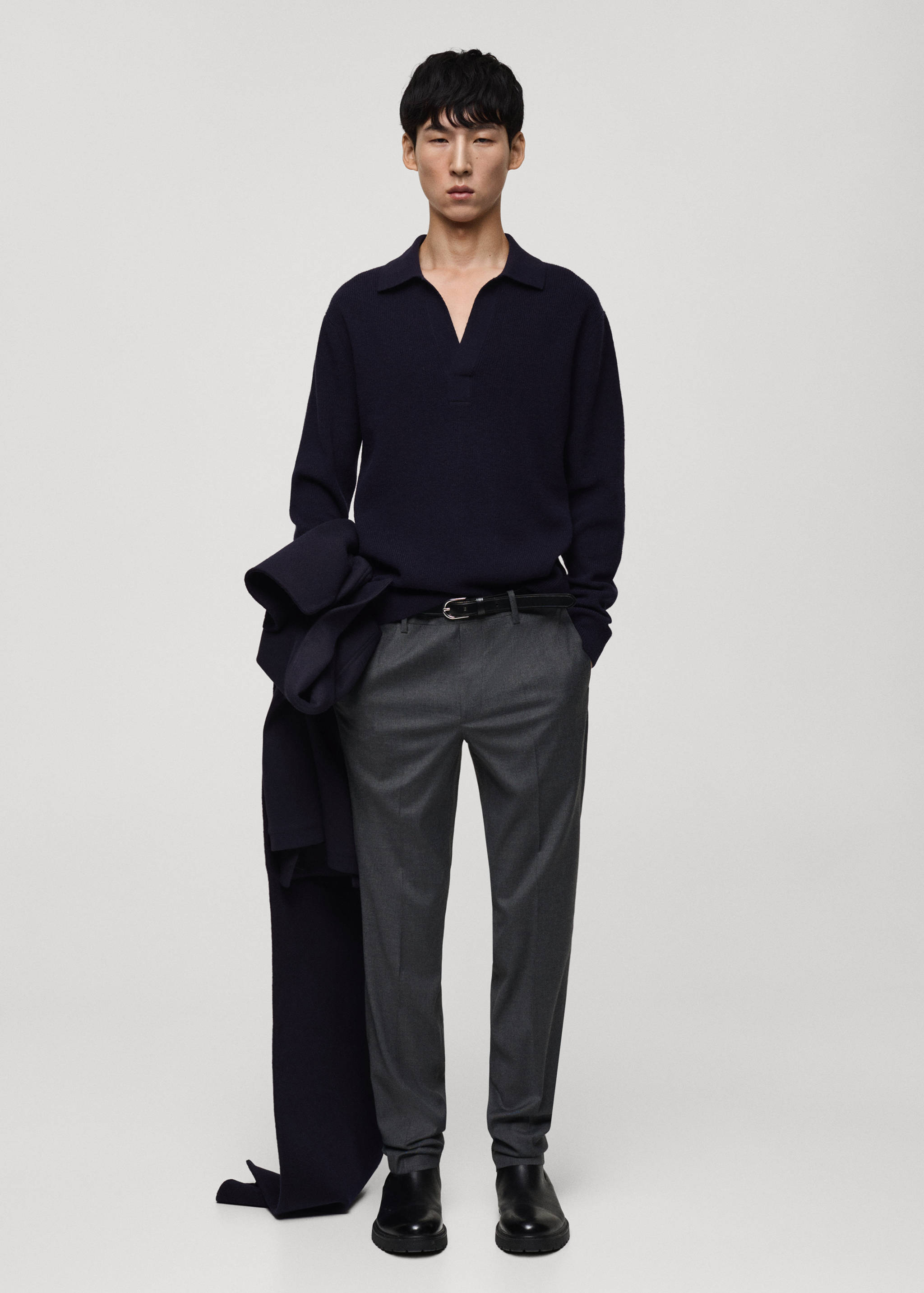 Knitted wool blend polo sweater - General plane