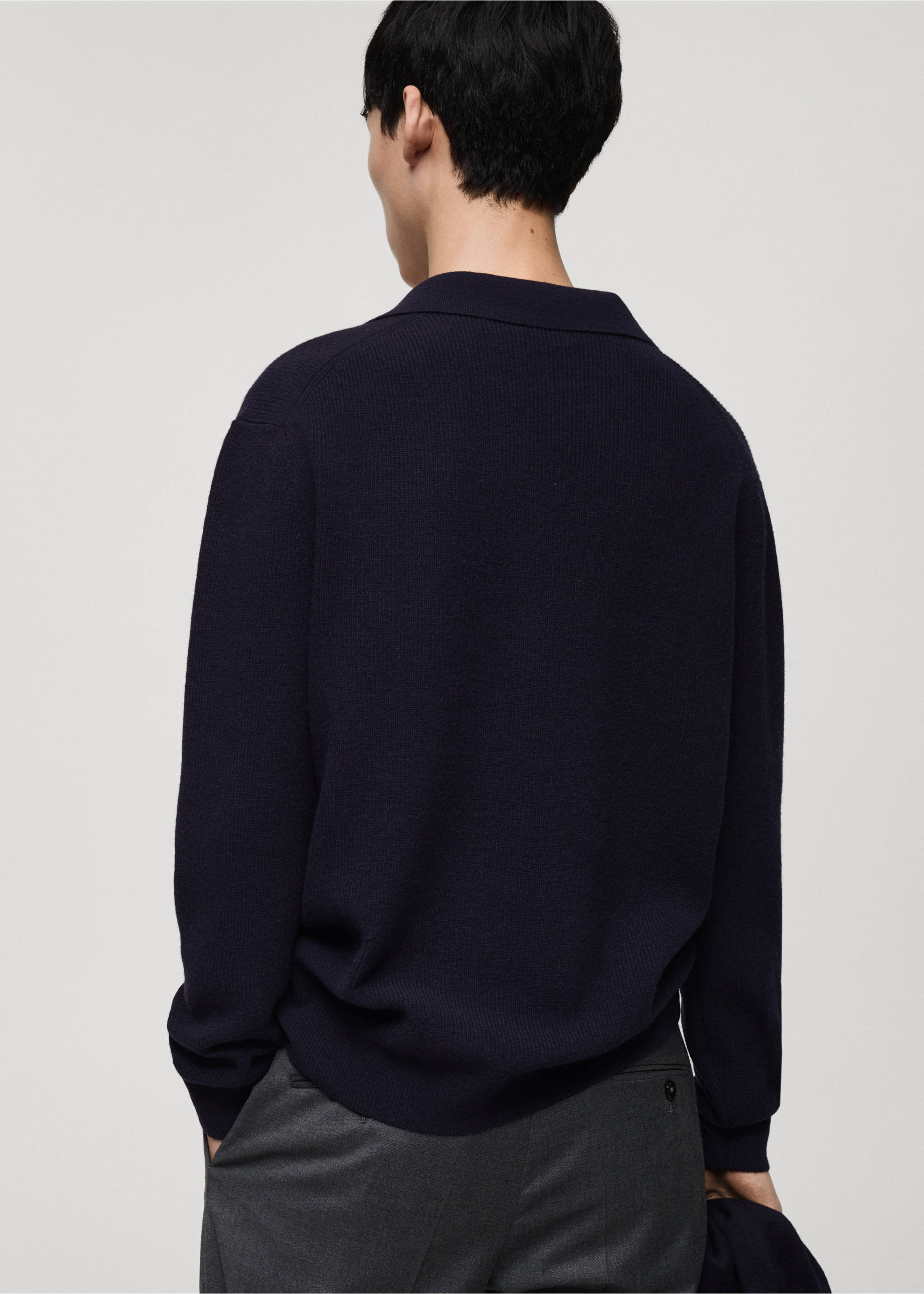 Pull-over polo maille laine mélangée - Verso de l’article, Bleu marine foncé. Ref: 87040600-00.