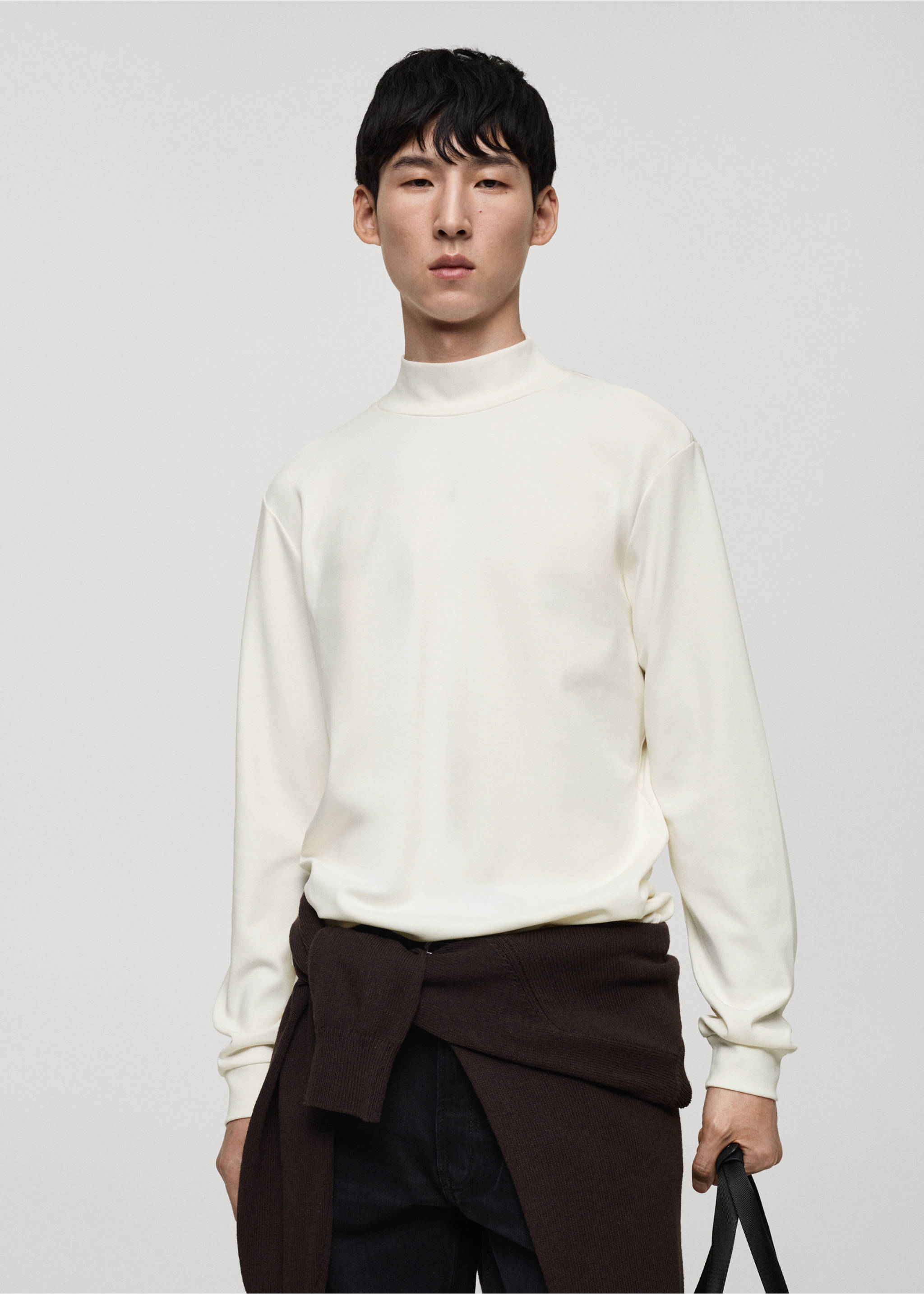 Camiseta manga larga cuello perkins - Plano medio, Crudo. Ref: 87040601-00.