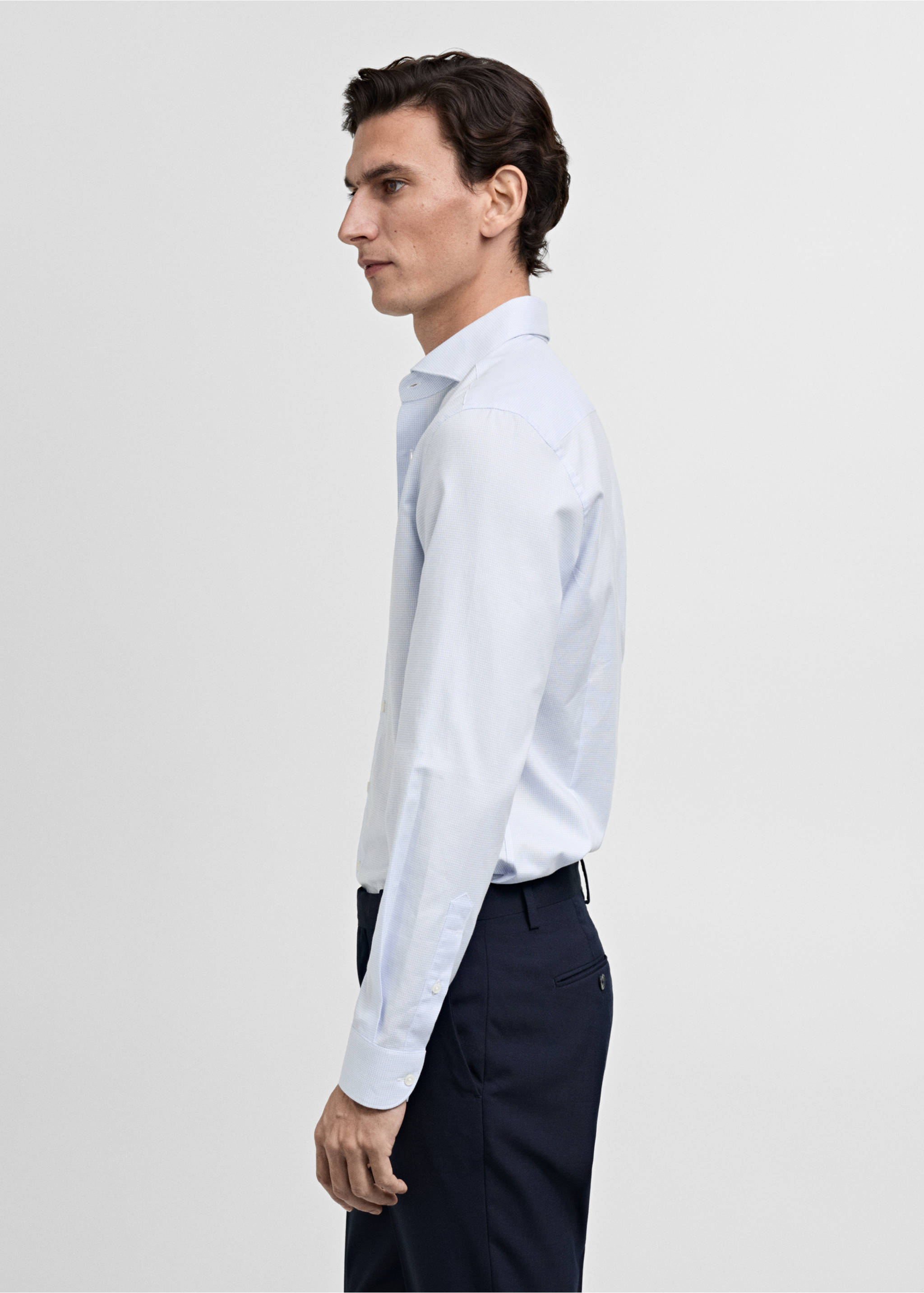 Slim-fit micro-print twill suit shirt - Details of the article 2, Sky Blue. Ref: 87040611-00.