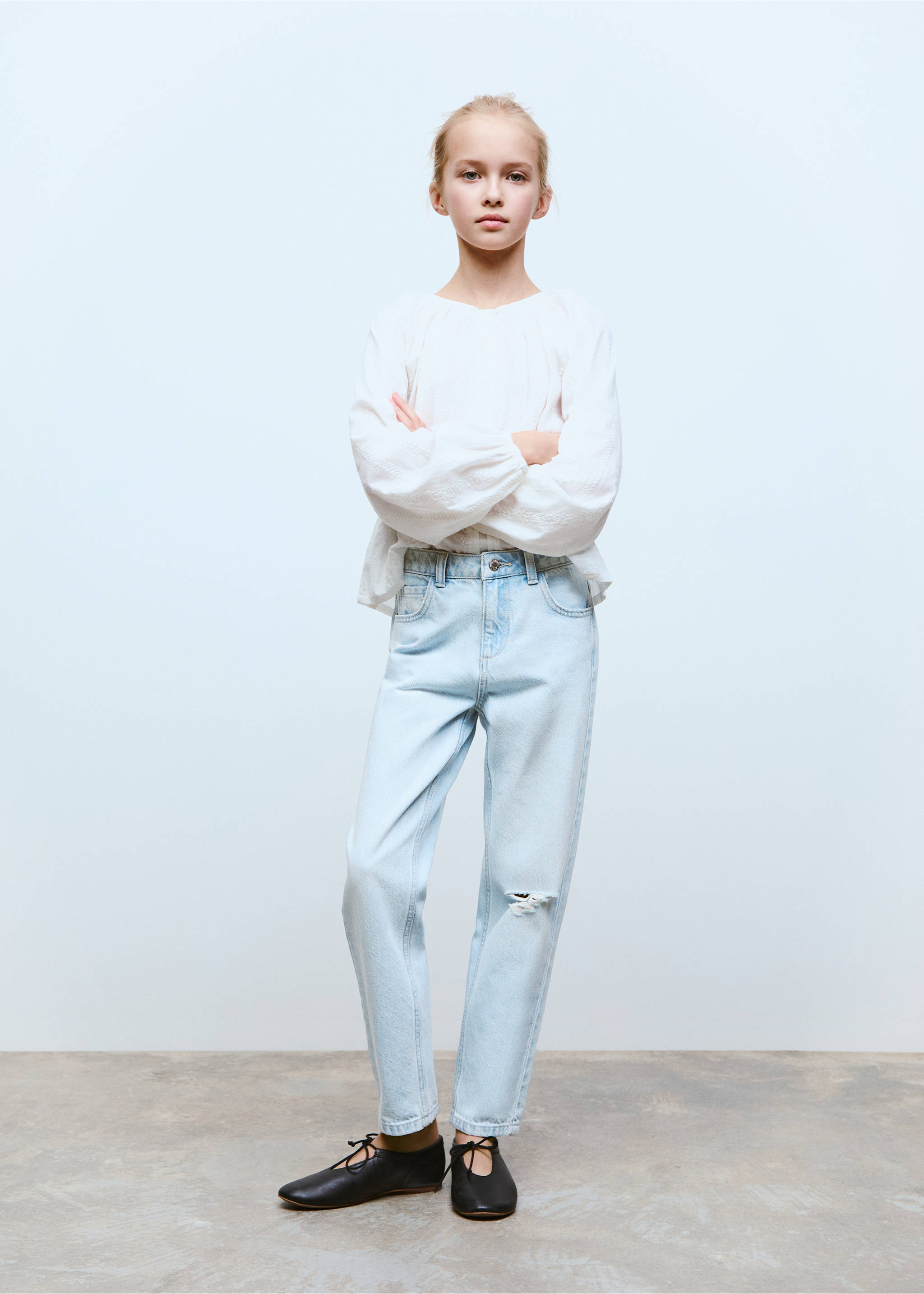 Mom fit decorative rips jeans - General plane, Light Blue. Ref: 87040617-00.