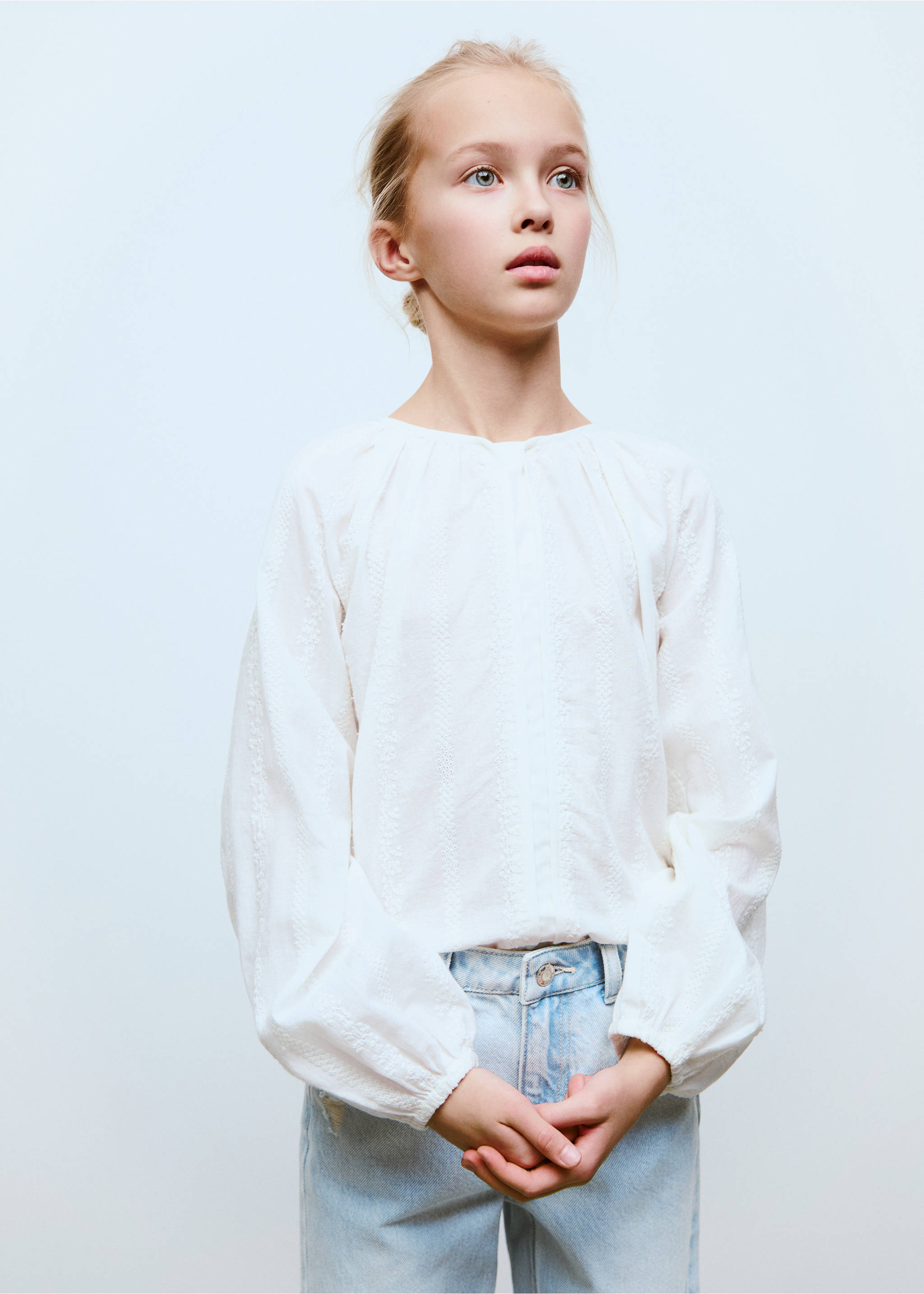 Mom fit decorative rips jeans - Medium plane, Light Blue. Ref: 87040617-00.