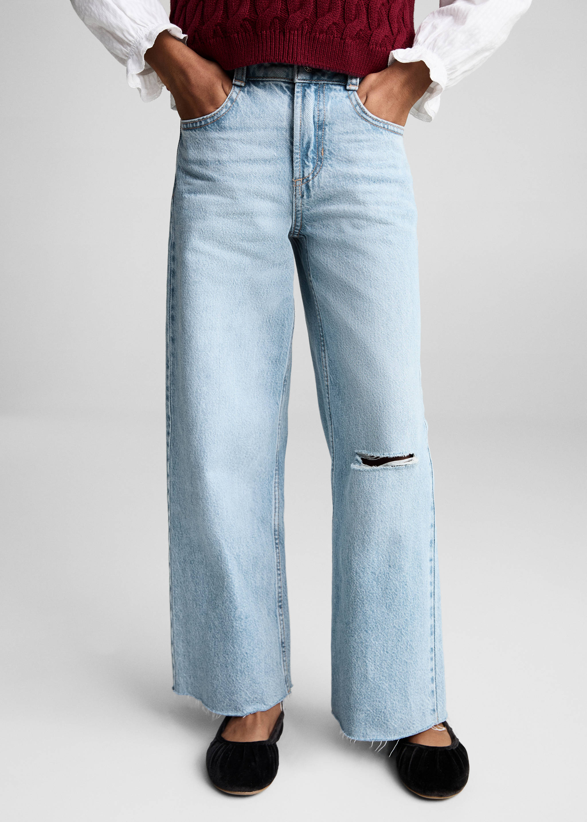 Wideleg low frayed hem jeans - Details of the article 6
