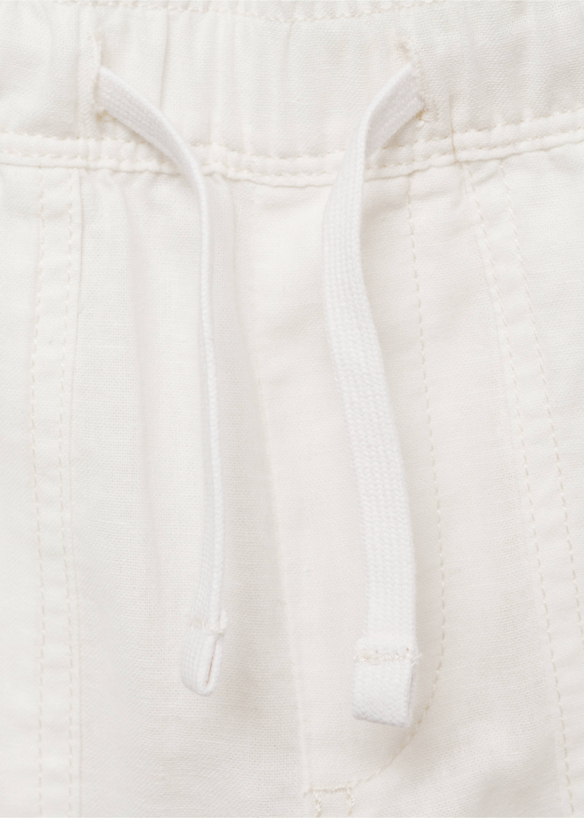 Linen-blend elastic waist trousers - Details of the article 8, White. Ref: 87040628-00.