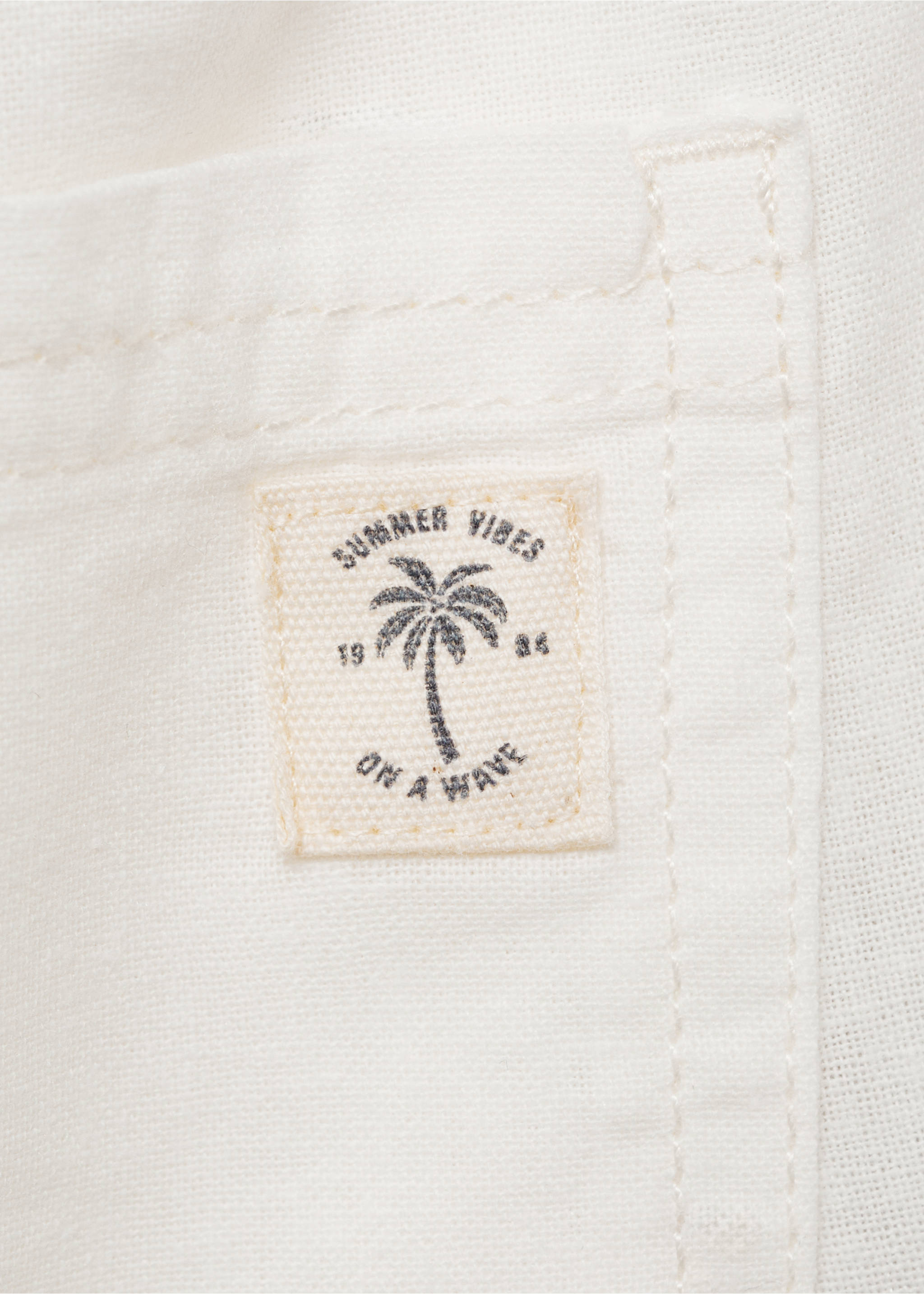 Linen-blend elastic waist trousers - Details of the article 0, White. Ref: 87040628-00.