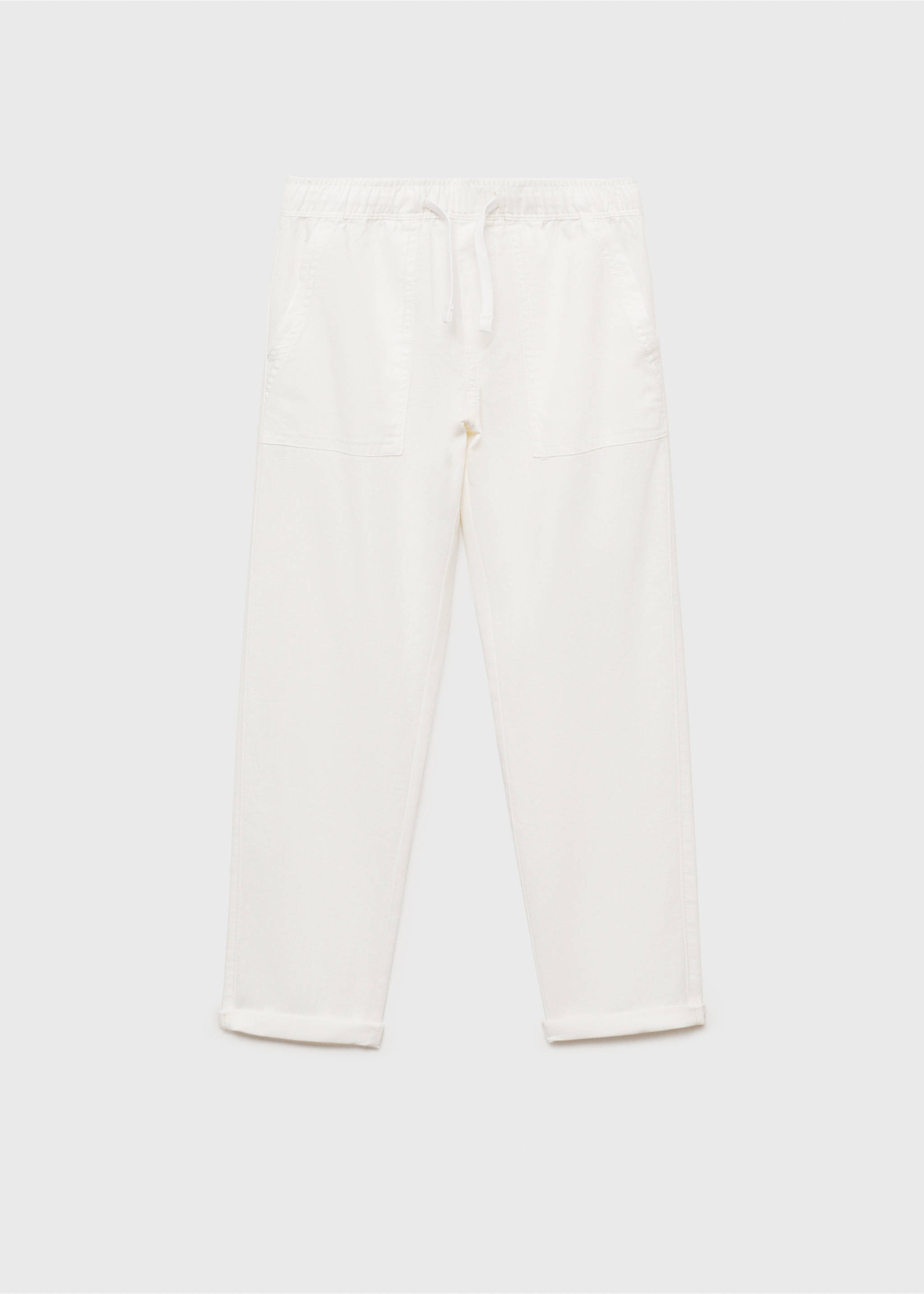 Linen-blend elastic waist trousers - Article without model, White. Ref: 87040628-00.