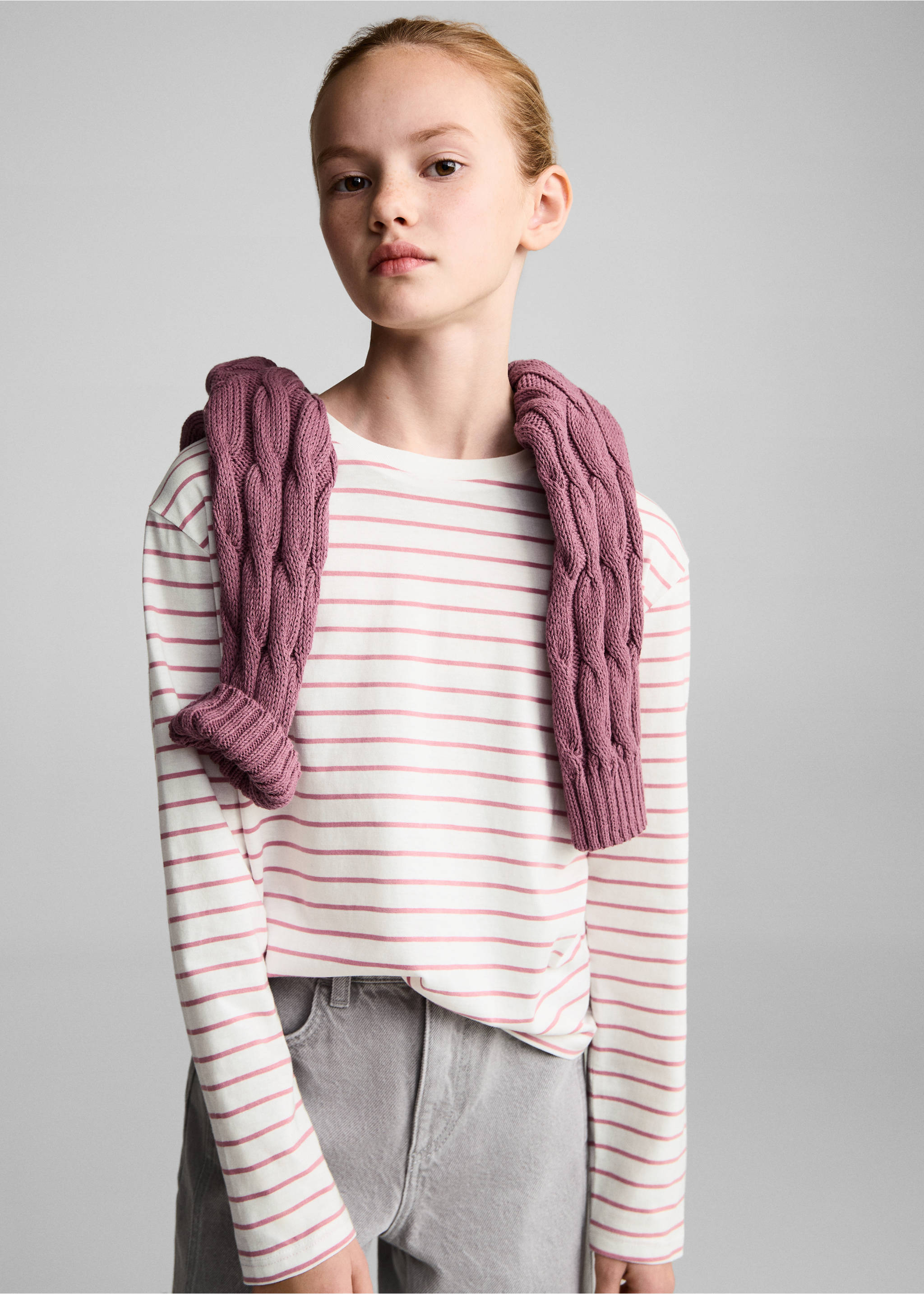 Striped cotton T-shirt - Medium plane, Pink. Ref: 87040641-00.