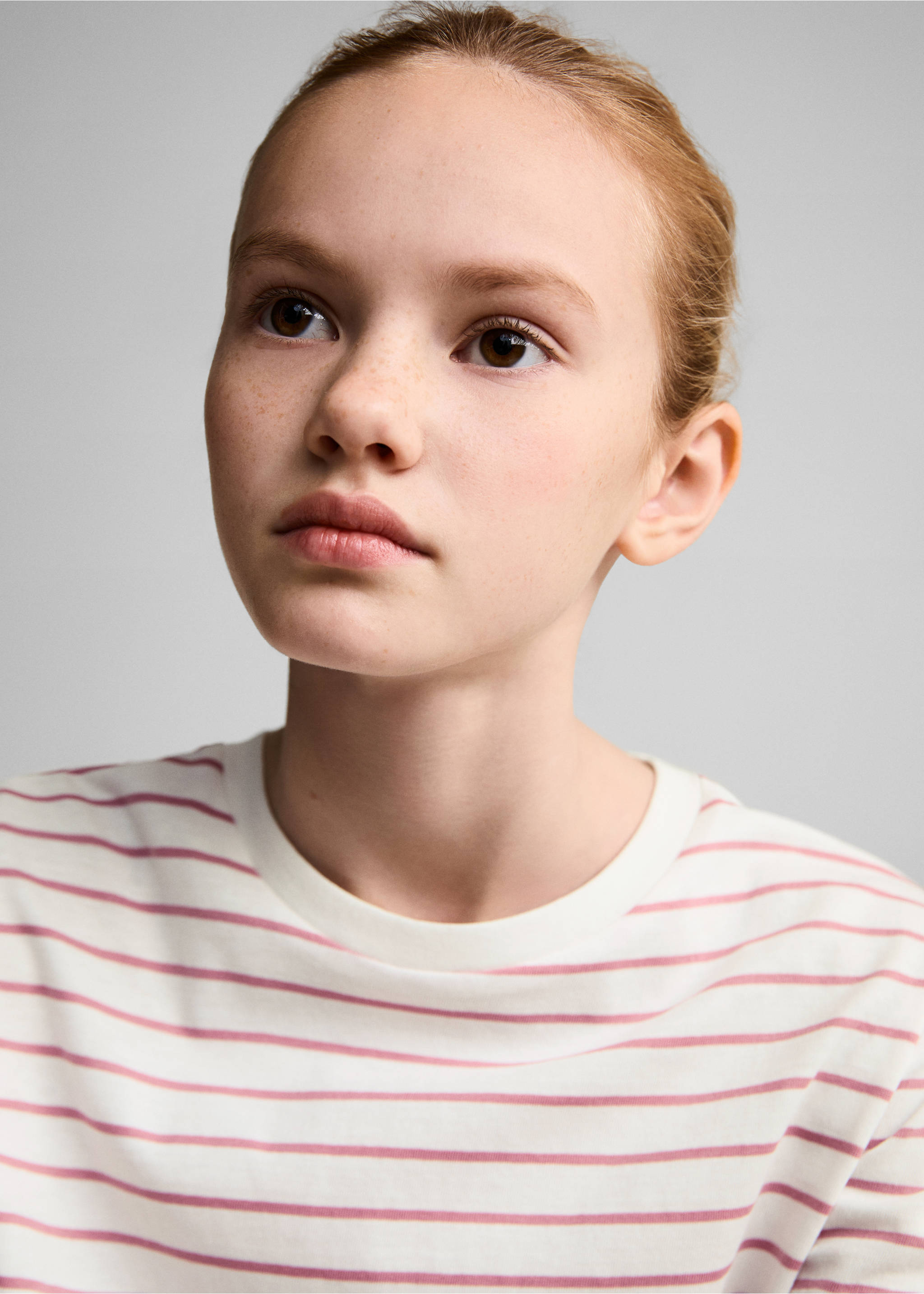 Striped cotton T-shirt - Details of the article 1, Pink. Ref: 87040641-00.