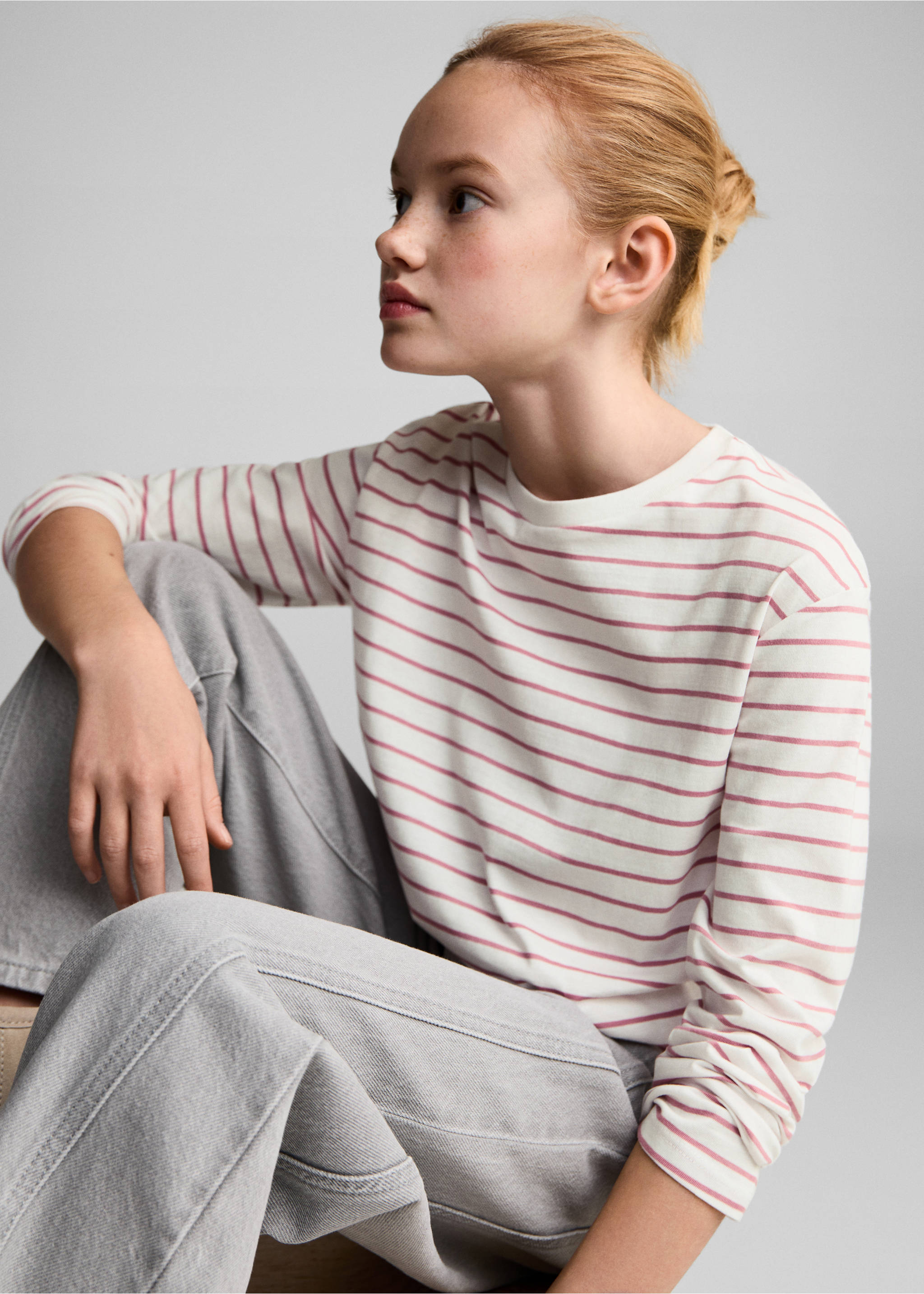 Striped cotton T-shirt - Details of the article 2, Pink. Ref: 87040641-00.