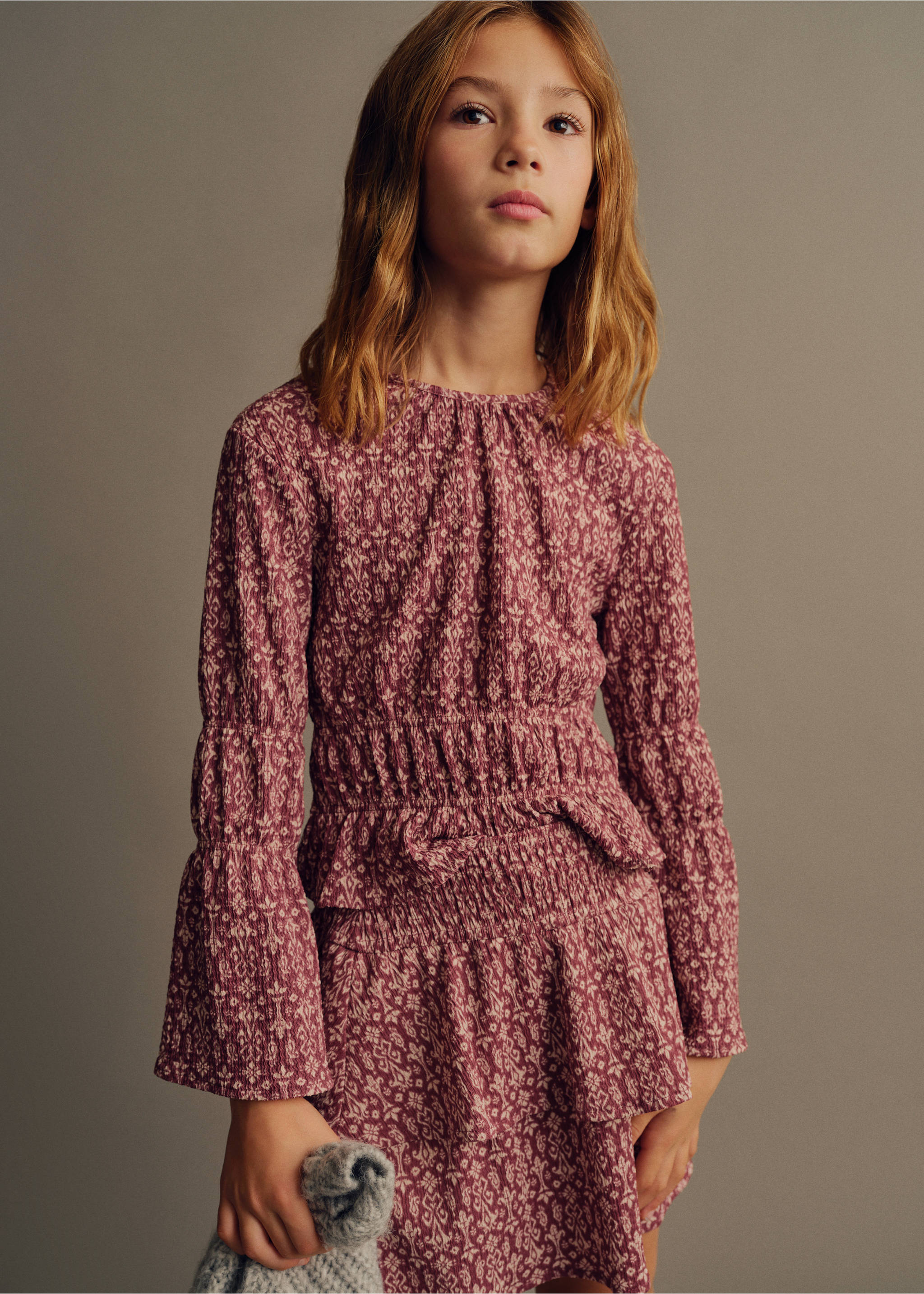 Ruched printed blouse - Medium plane, Maroon. Ref: 87040646-00.