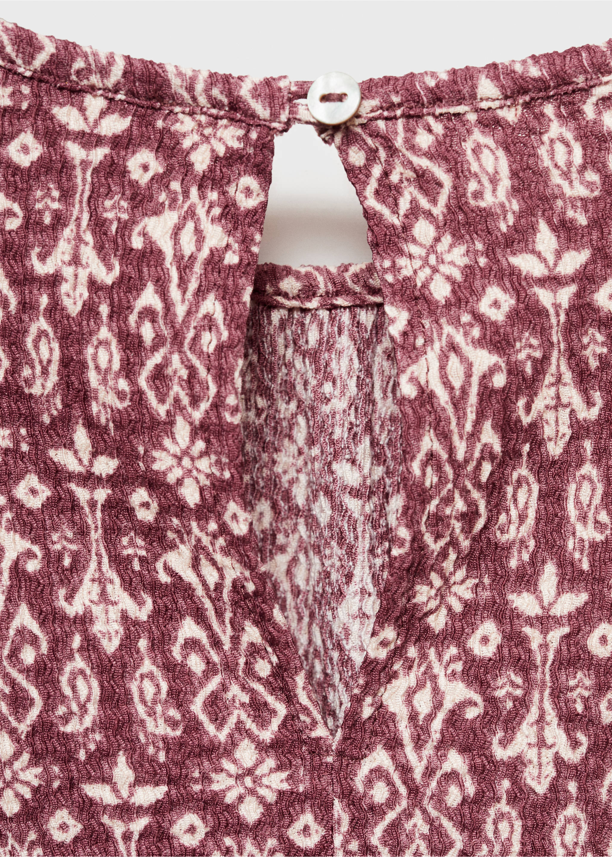 Ruched printed blouse - Details of the article 0, Maroon. Ref: 87040646-00.