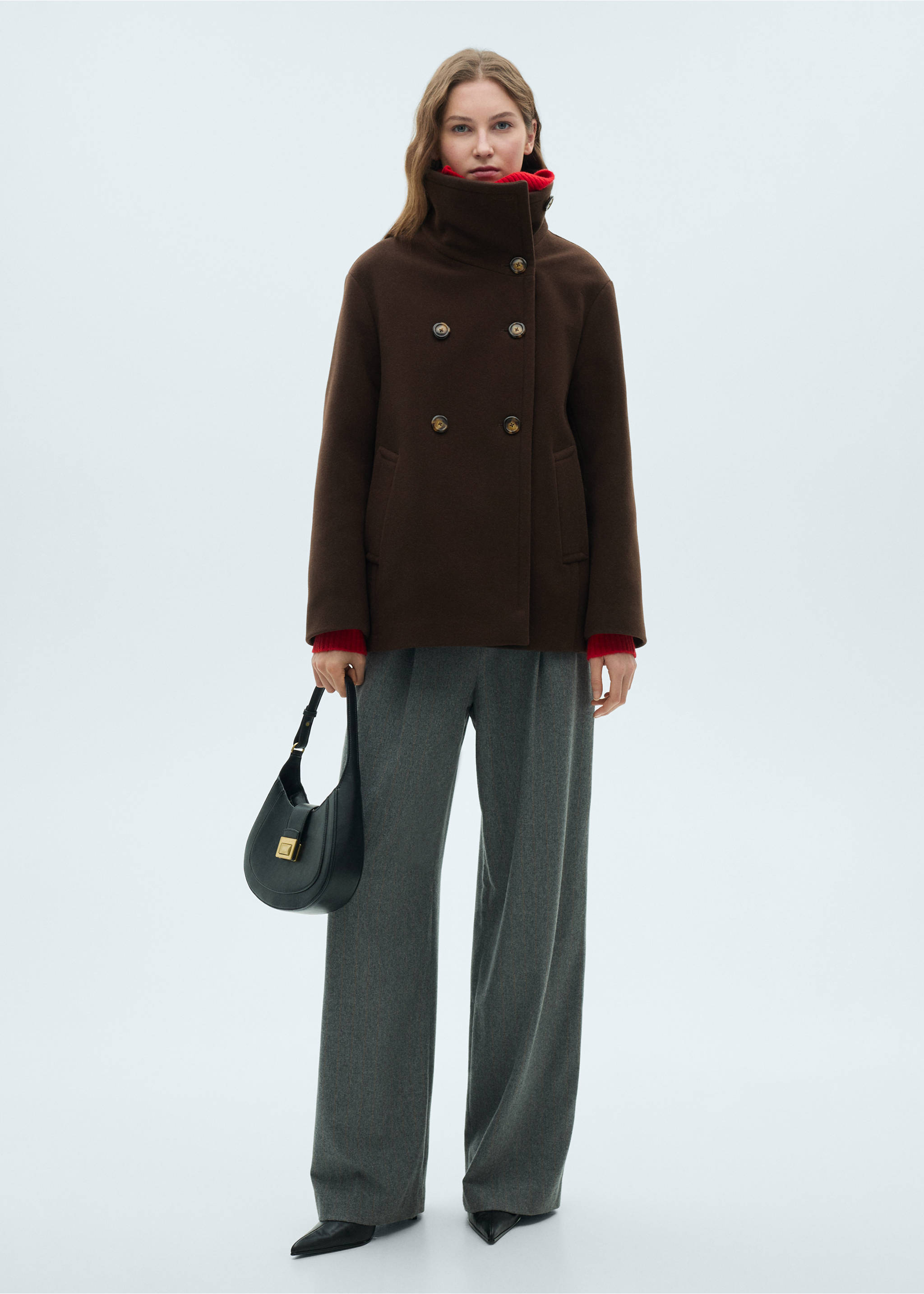 Short virgin wool coat - General plane, Chocolate. Ref: 87040652-00.