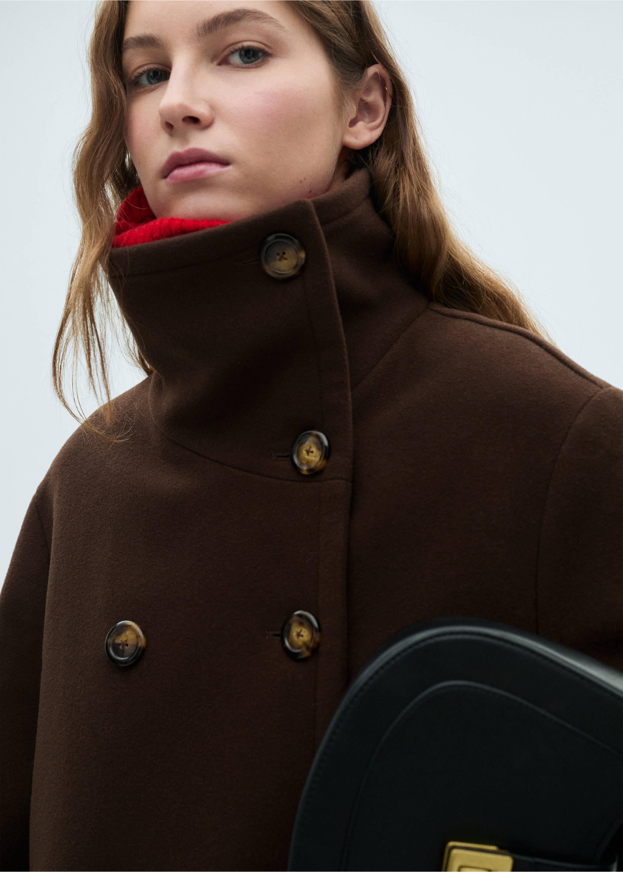 Short virgin wool coat - Details of the article 1, Chocolate. Ref: 87040652-00.