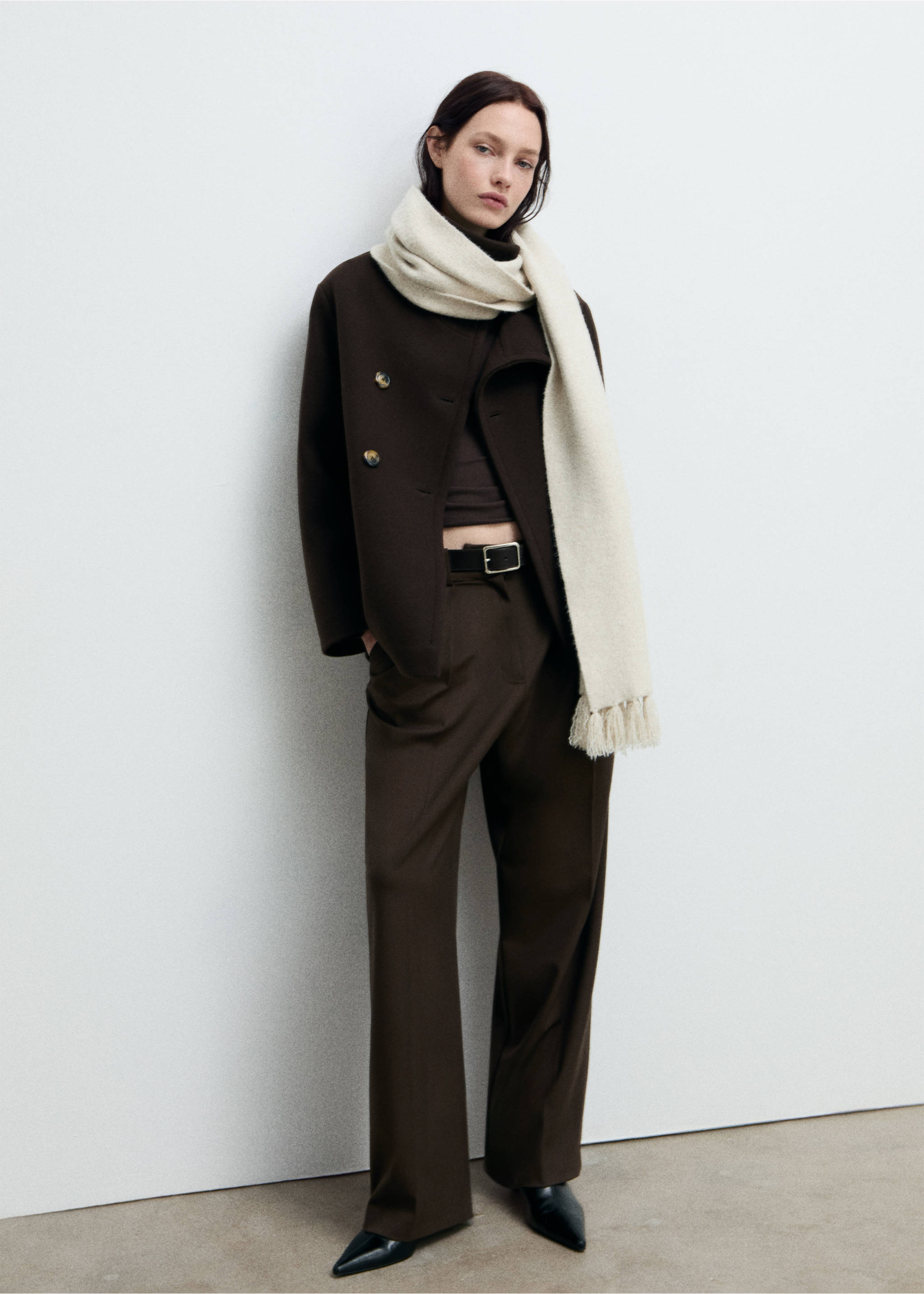 Short virgin wool coat - Details of the article 6, Chocolate. Ref: 87040652-00.