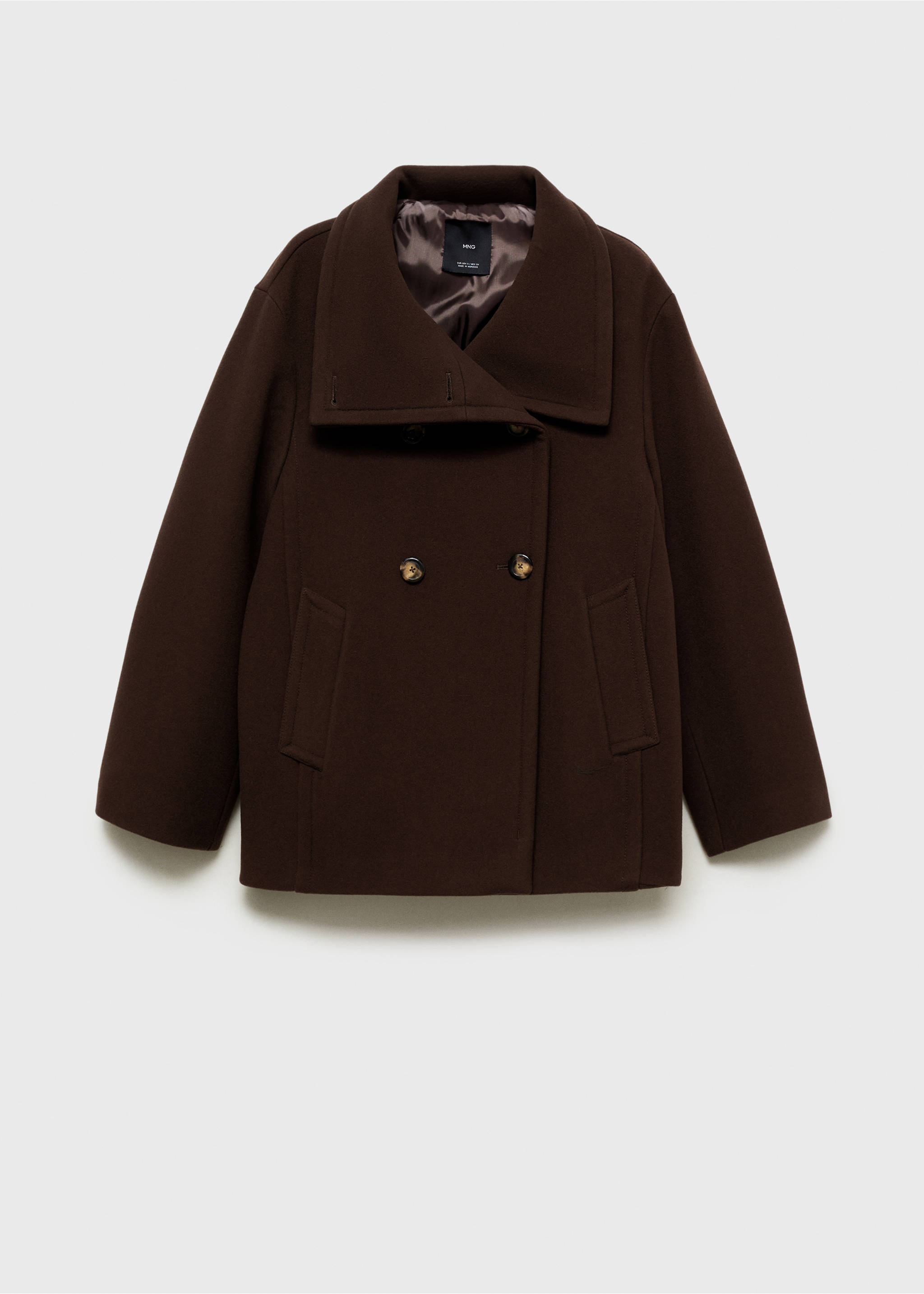 Short virgin wool coat - Article without model, Chocolate. Ref: 87040652-00.