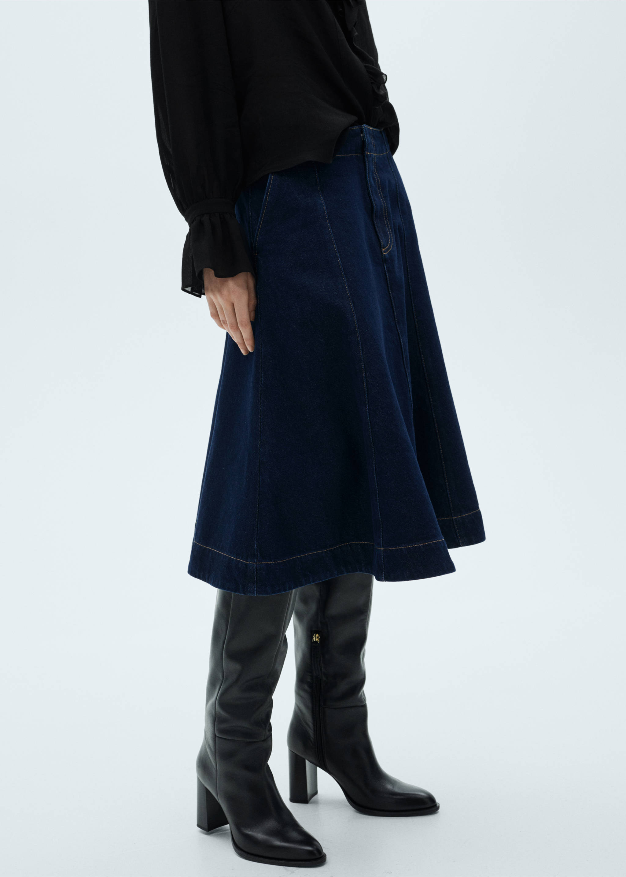 Falda denim evasé - Plano medio, Azul. Ref: 87040653-00.