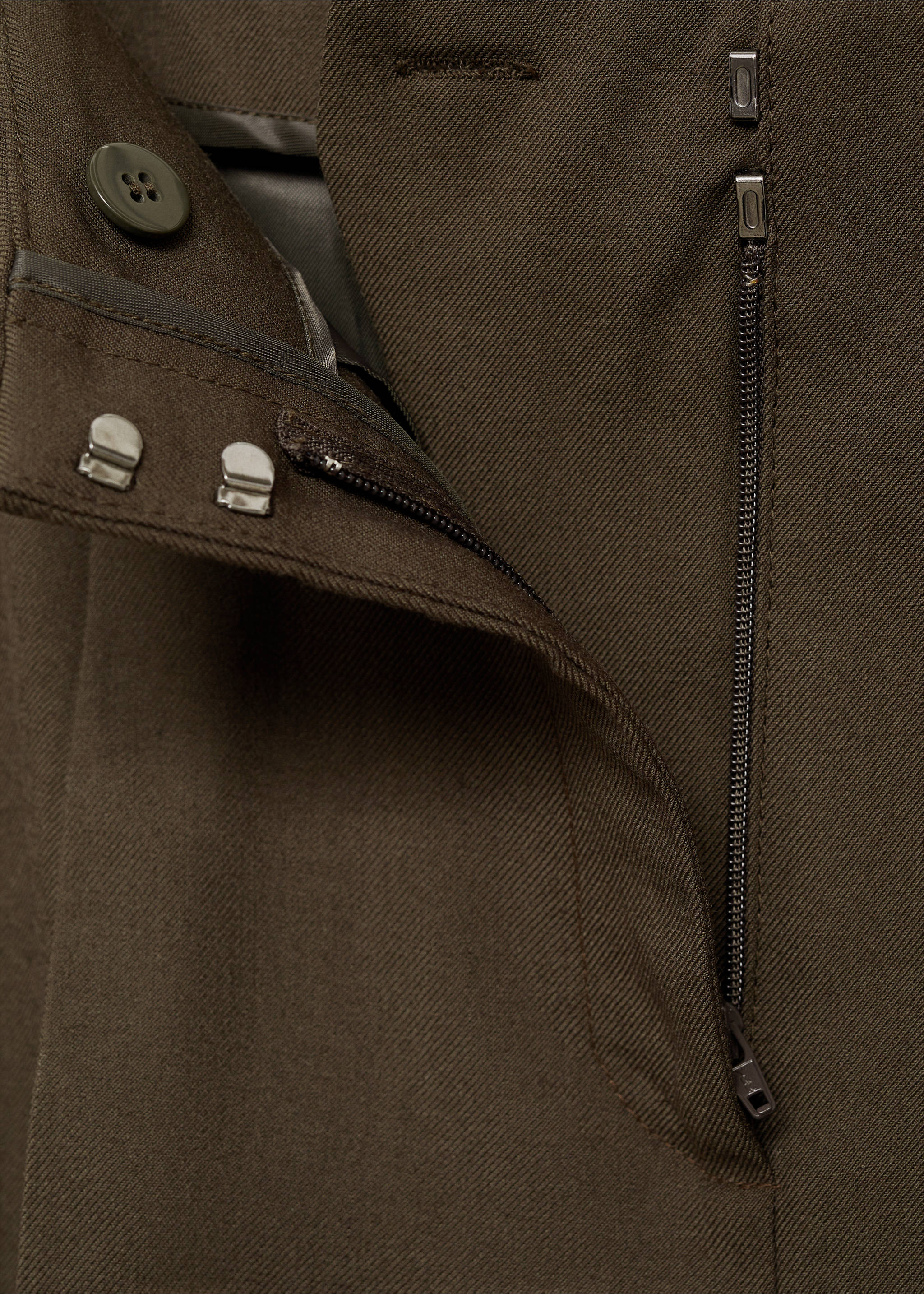 Wide leg suit trousers - Details of the article 8, Khaki. Ref: 87040654-00.