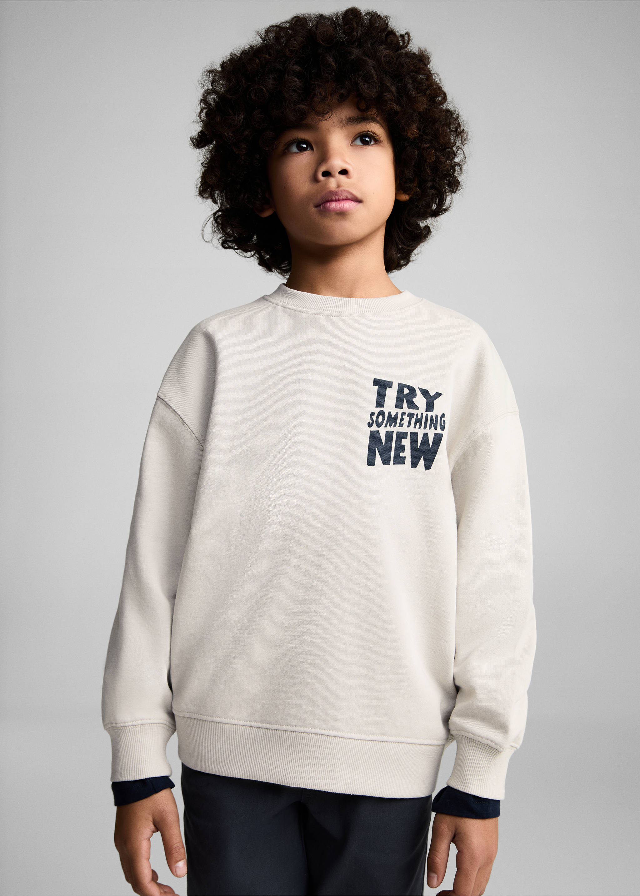 Sweat-shirt coton imprimé - Plan moyen, Gris glacé. Ref: 87041512-00.
