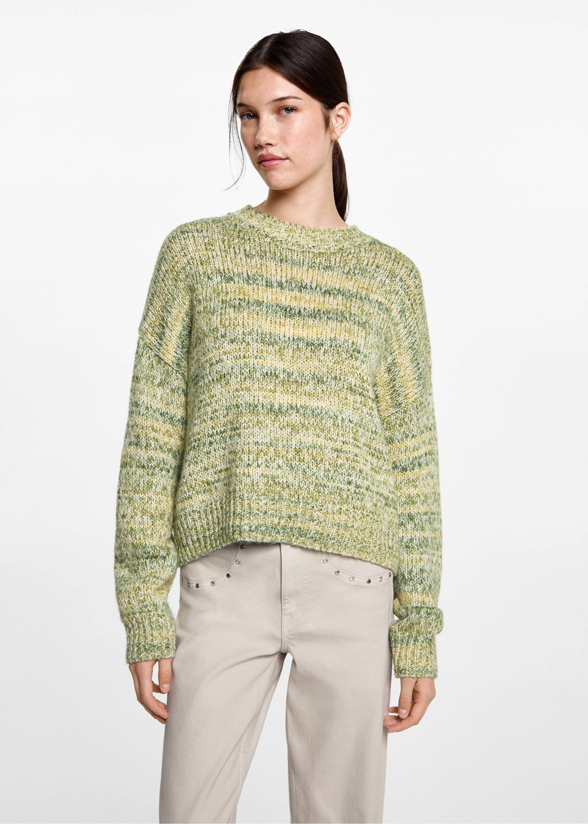 Melierter Strickpullover - Mittlere Ansicht, Pastellgrün. Ref: 87041517-00.