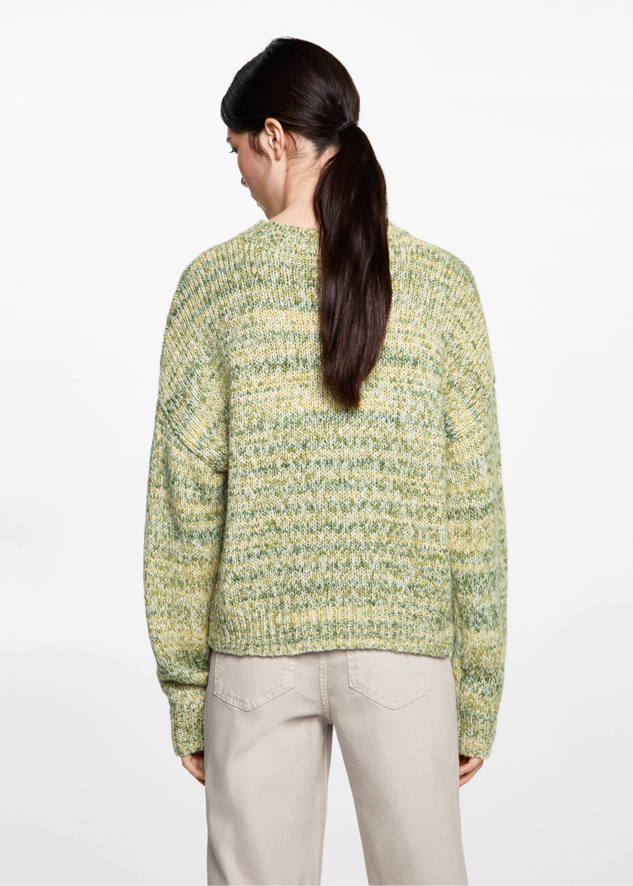 Melierter Strickpullover - Rückseite des Artikels, Pastellgrün. Ref: 87041517-00.