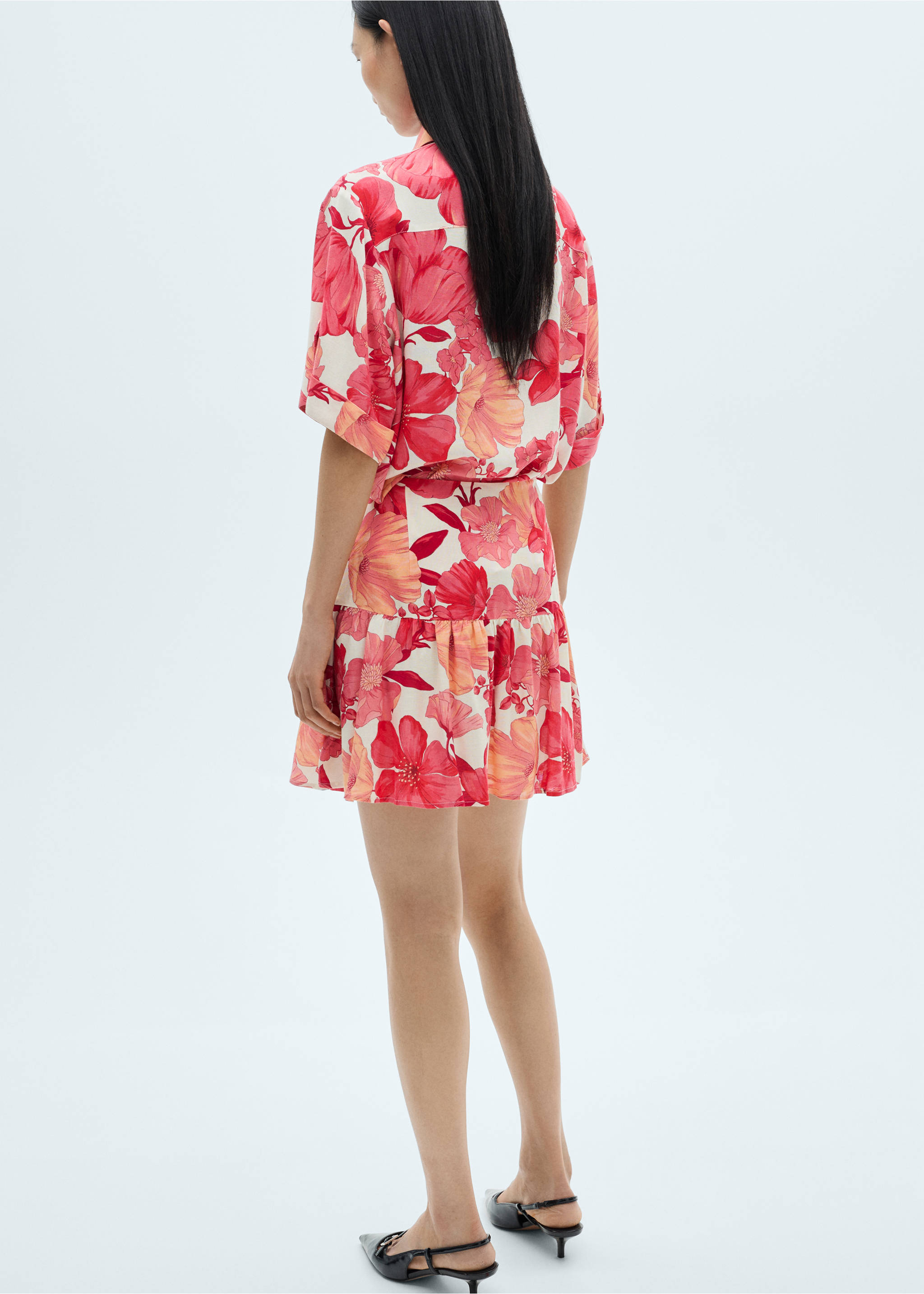 Floral ruffled skirt - Reverse of the article, Red. Ref: 87042532-00.