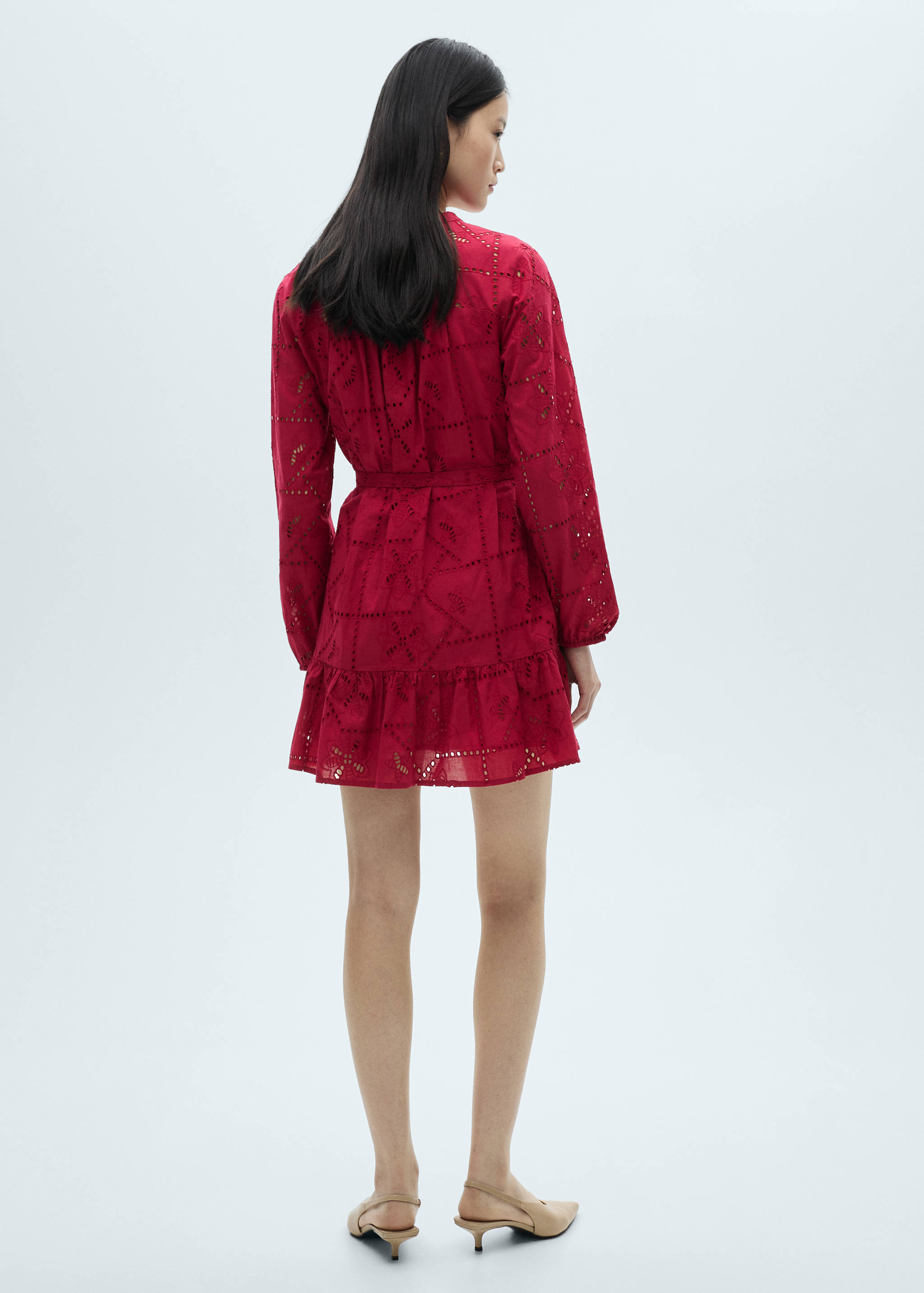 Ruffled dress with embroidered openwork - Reverse of the article