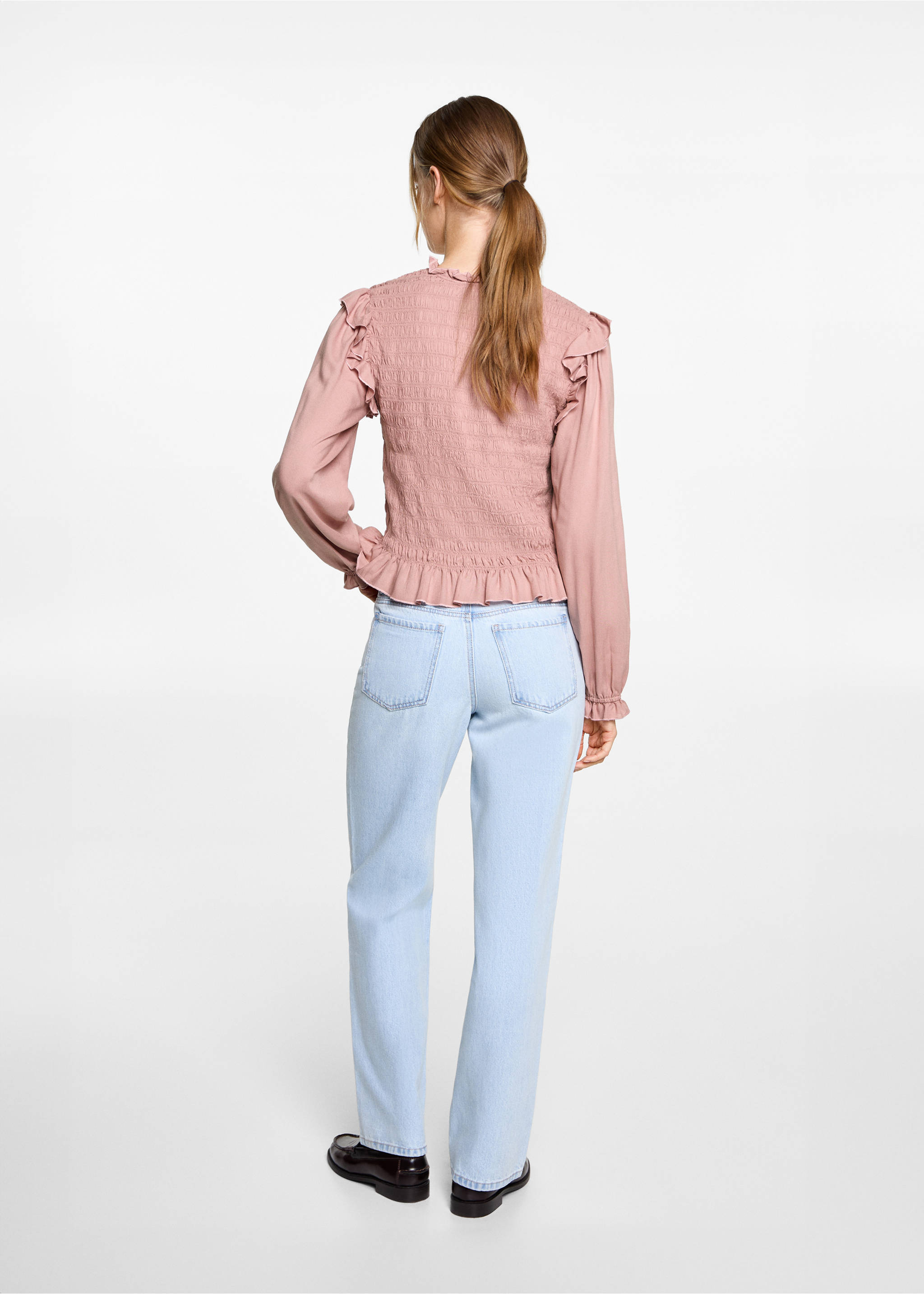 Blusa fruncida volantes - Reverso del artículo, Rosa pastel. Ref: 87042537-00.