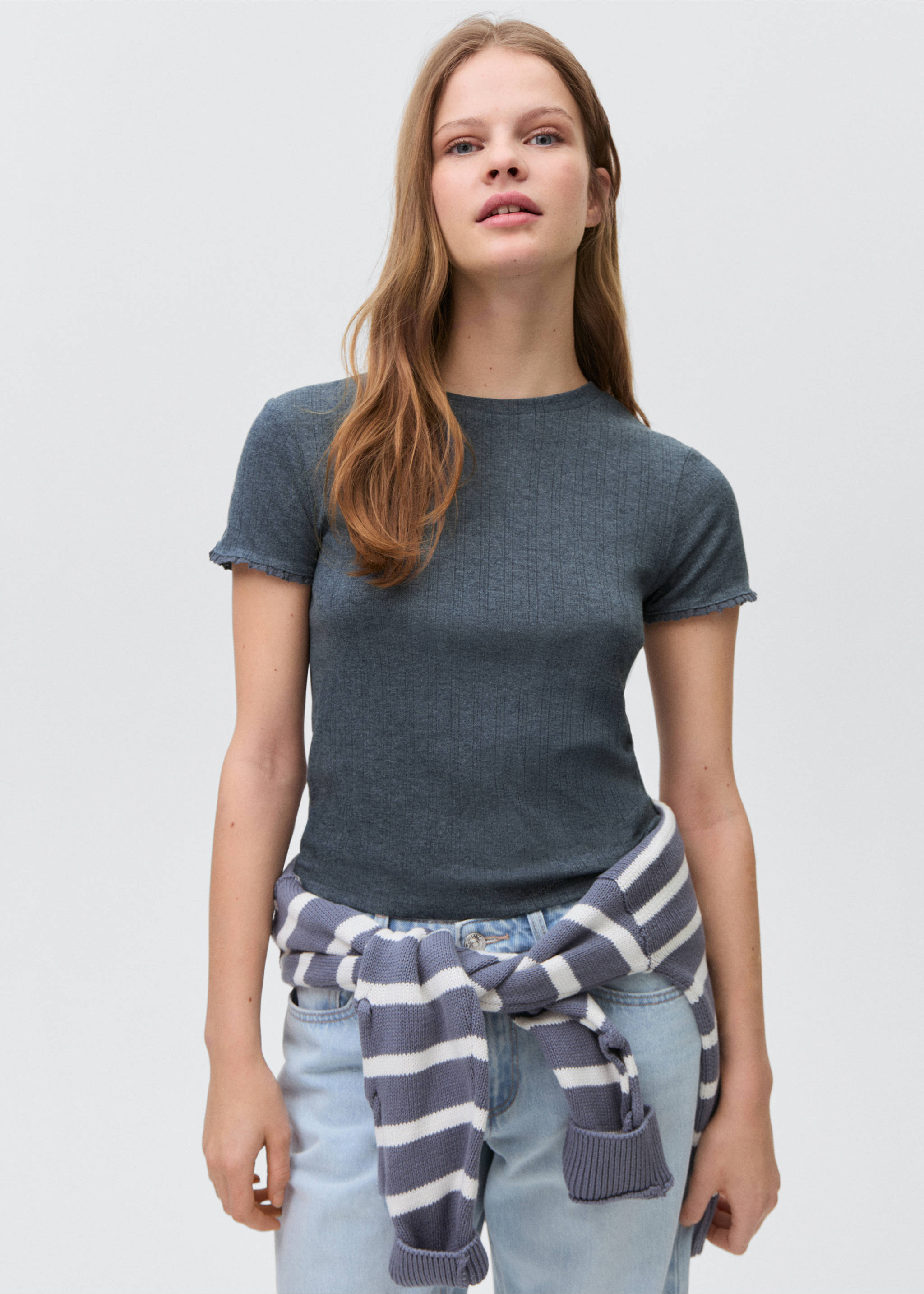 T-Shirt mit Detail am Ärmel - Mittlere Ansicht, Blau. Ref: 87042539-00.