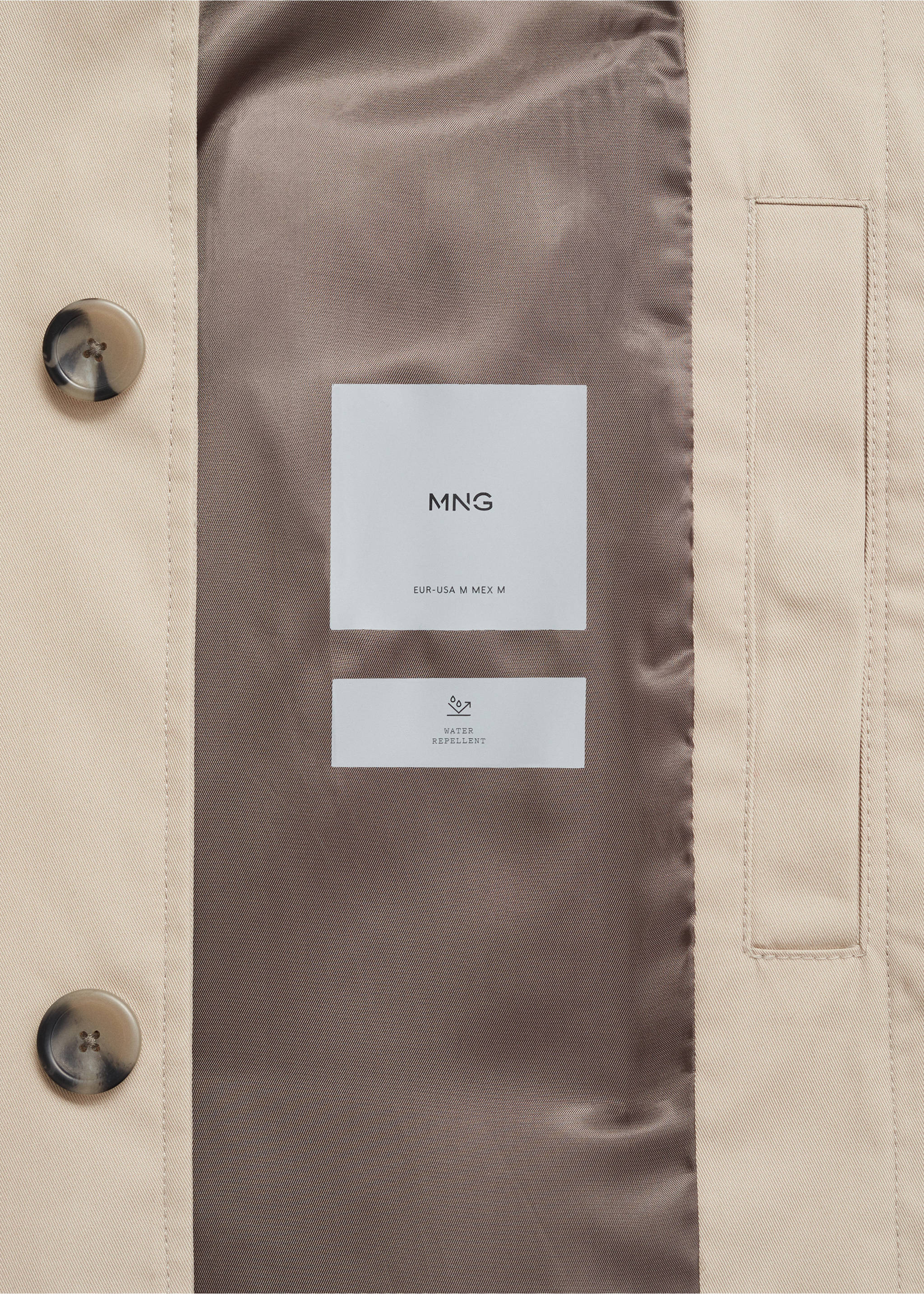 Classic water-repellent trench coat - Details of the article 8, Beige. Ref: 87042888-00.