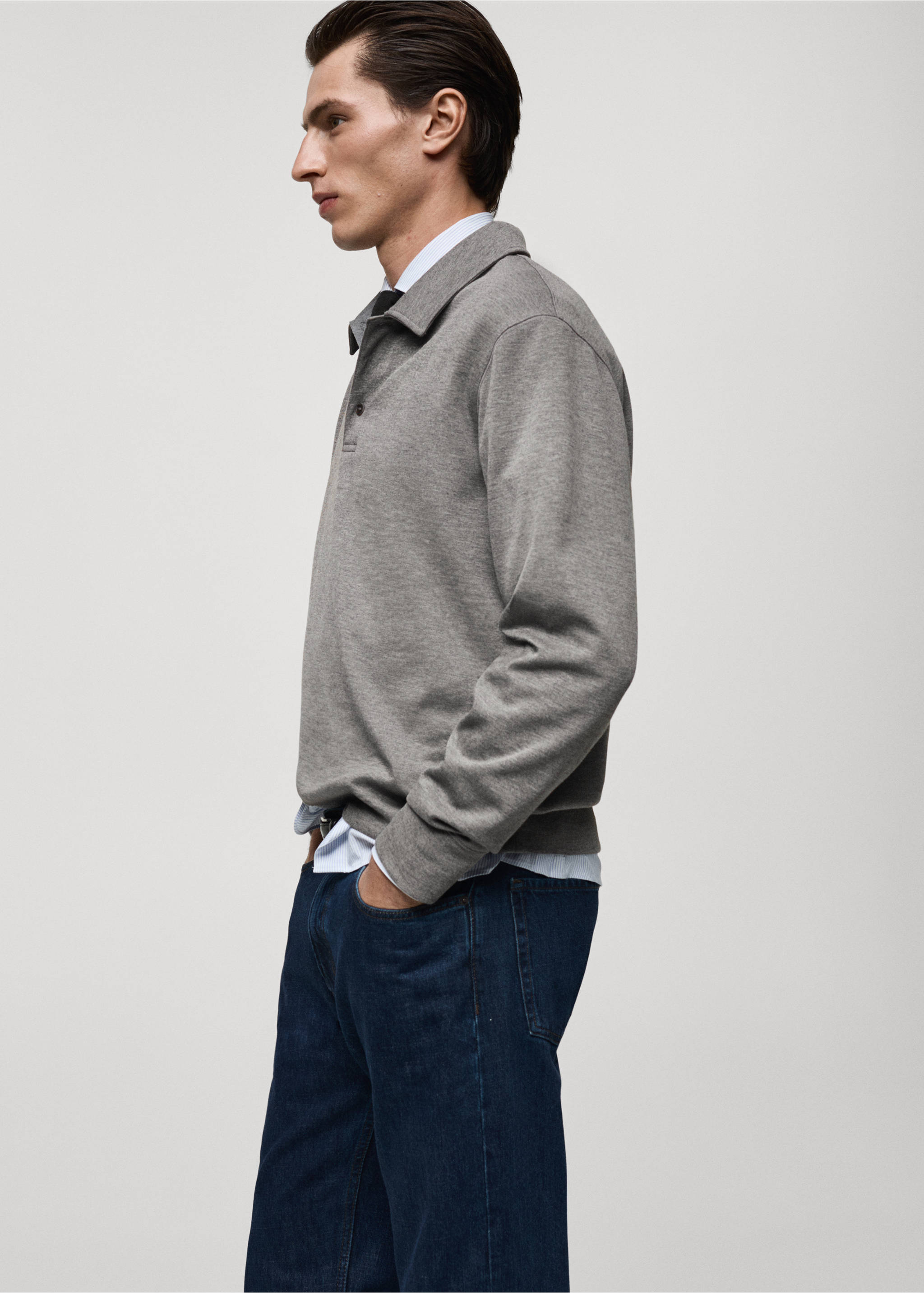 Regular-fit polo sweatshirt - Details of the article 2, Charcoal. Ref: 87042889-00.
