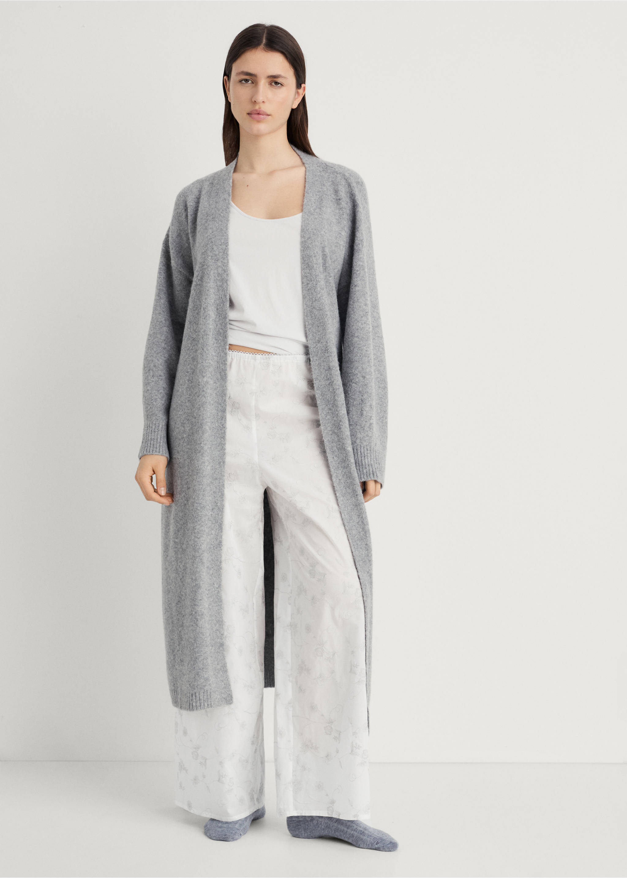 Bestickte Pyjamahose - Allgemeine Ansicht, Weiß. Ref: 87042898-00.